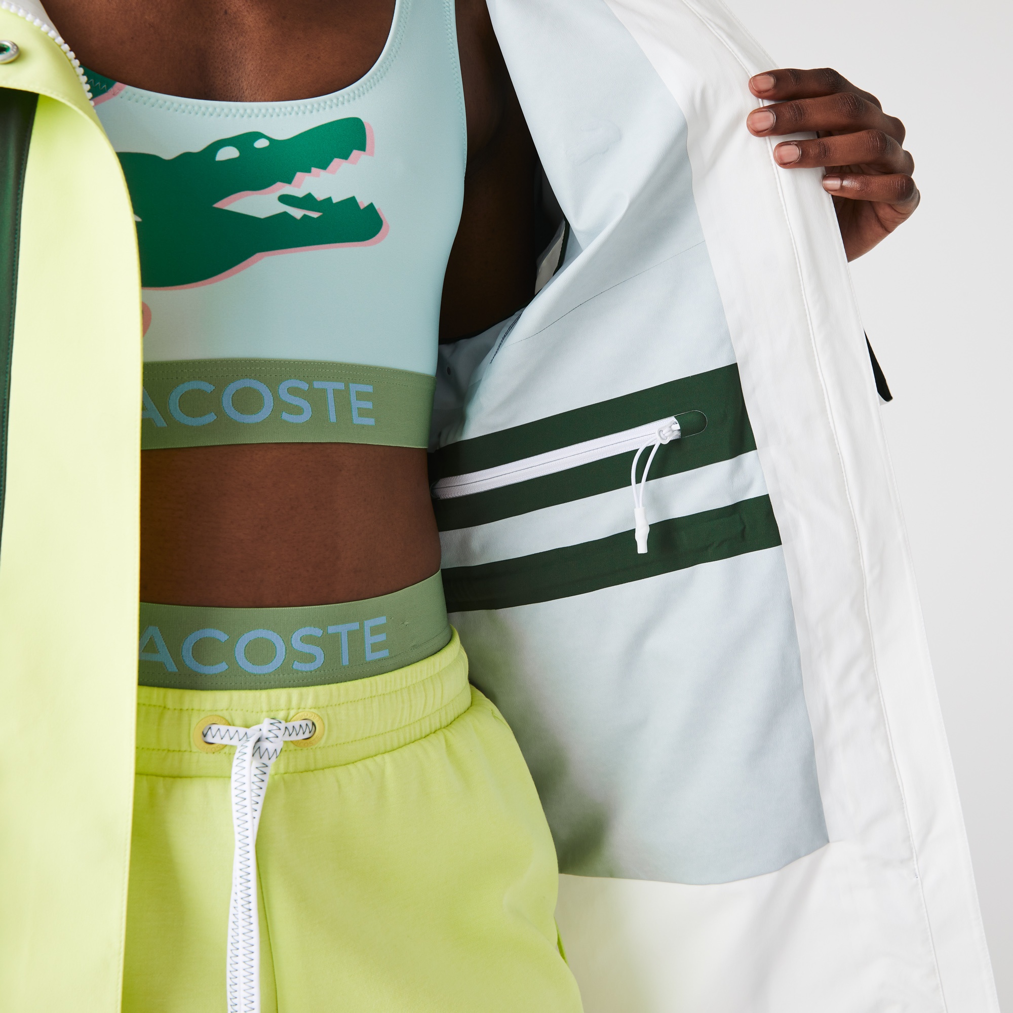 Lacoste Kadın Kapüşonlu Renk Bloklu Koyu Yeşil Trençkot