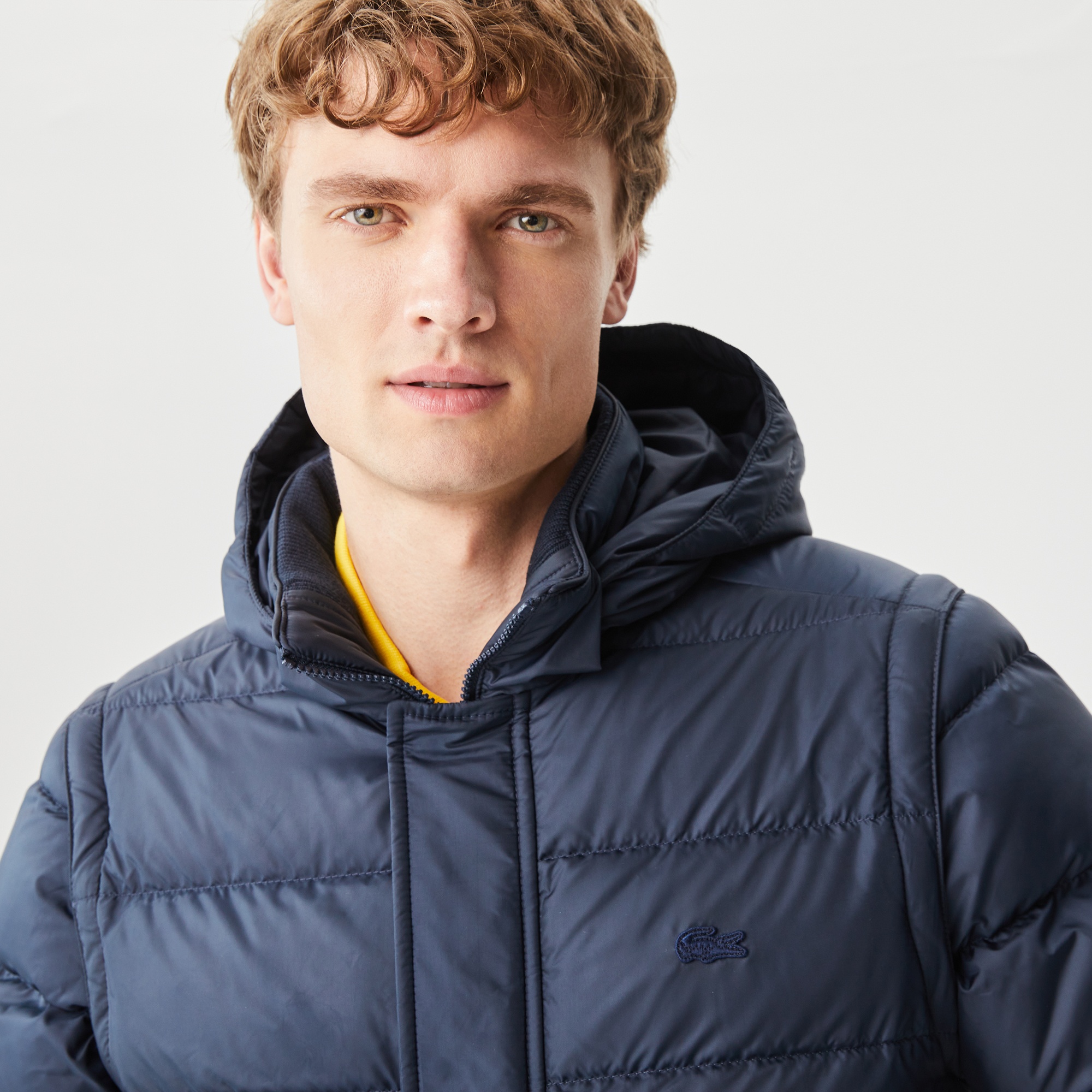 Lacoste Erkek Kapüşonlu Kapitone Lacivert Şişme Mont