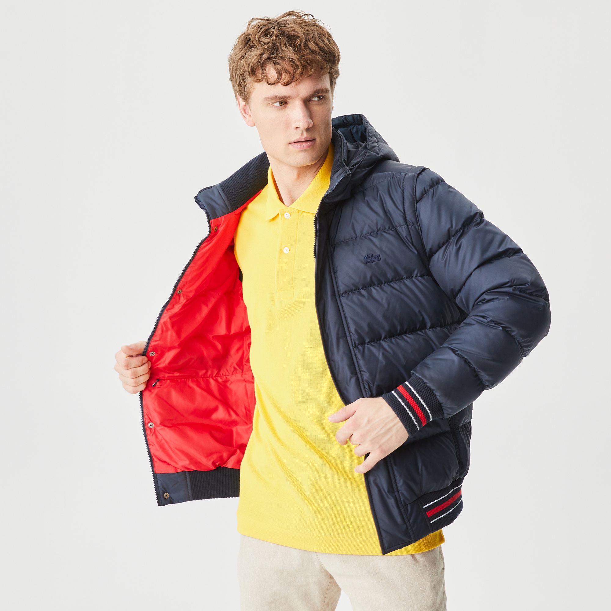 Lacoste Erkek Kapüşonlu Kapitone Lacivert Şişme Mont