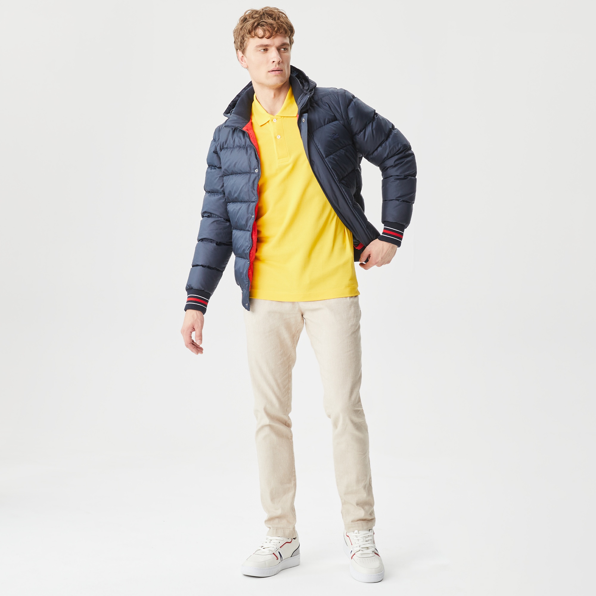 Lacoste Erkek Kapüşonlu Kapitone Lacivert Şişme Mont