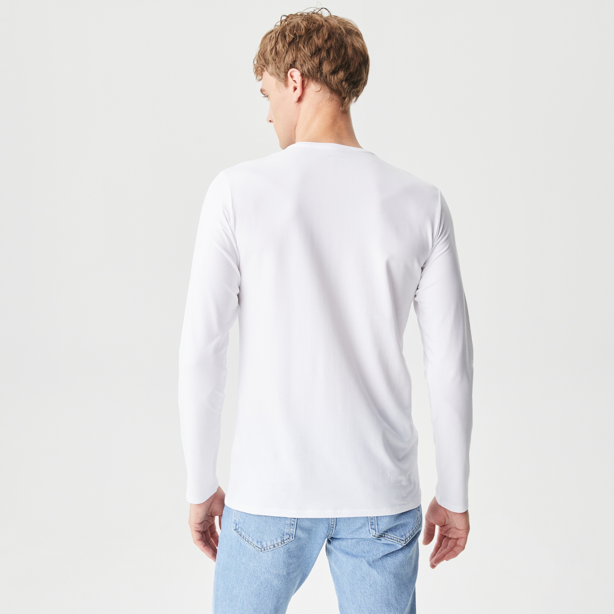 Lacoste Erkek Regular Fit Uzun Kollu Bisiklet Yaka Beyaz T-Shirt