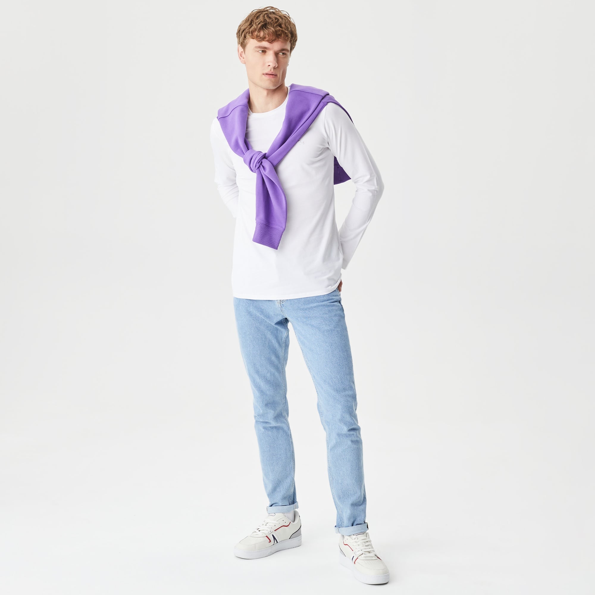 Lacoste Erkek Regular Fit Uzun Kollu Bisiklet Yaka Beyaz T-Shirt