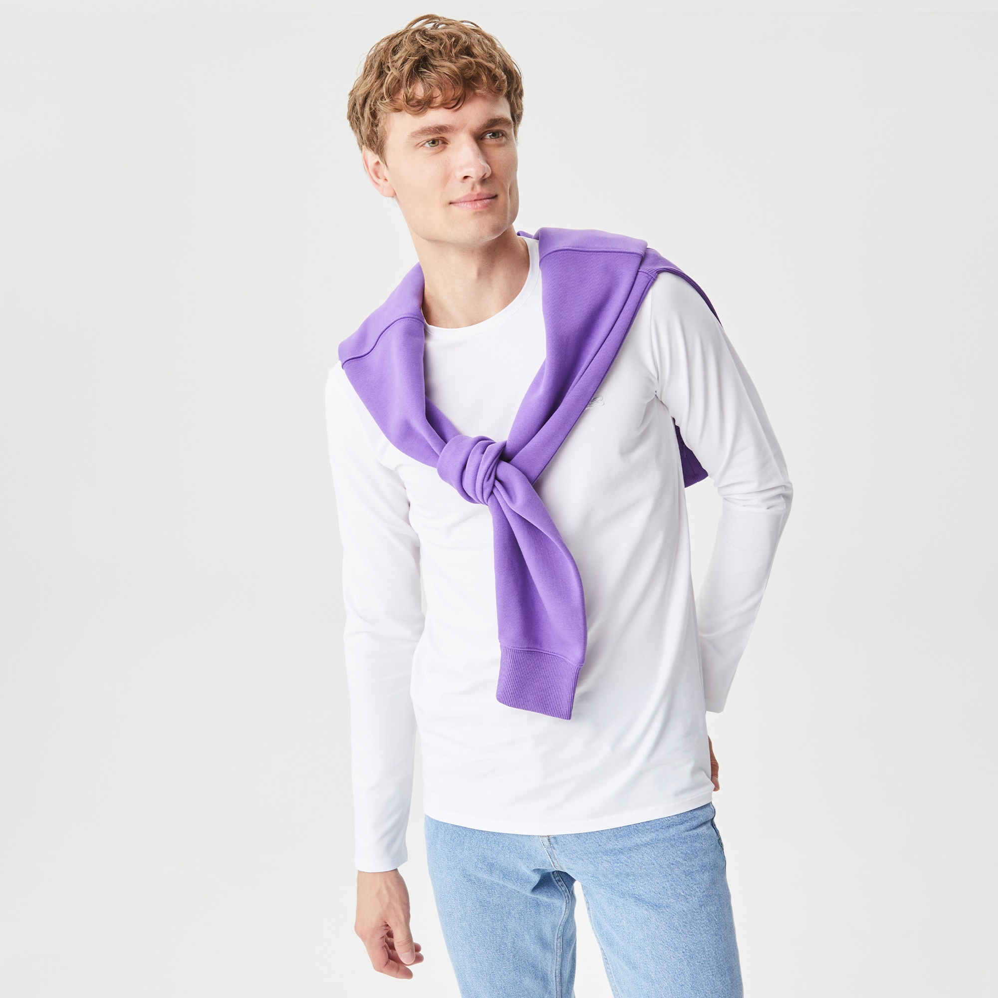 Lacoste Erkek Regular Fit Uzun Kollu Bisiklet Yaka Beyaz T-Shirt