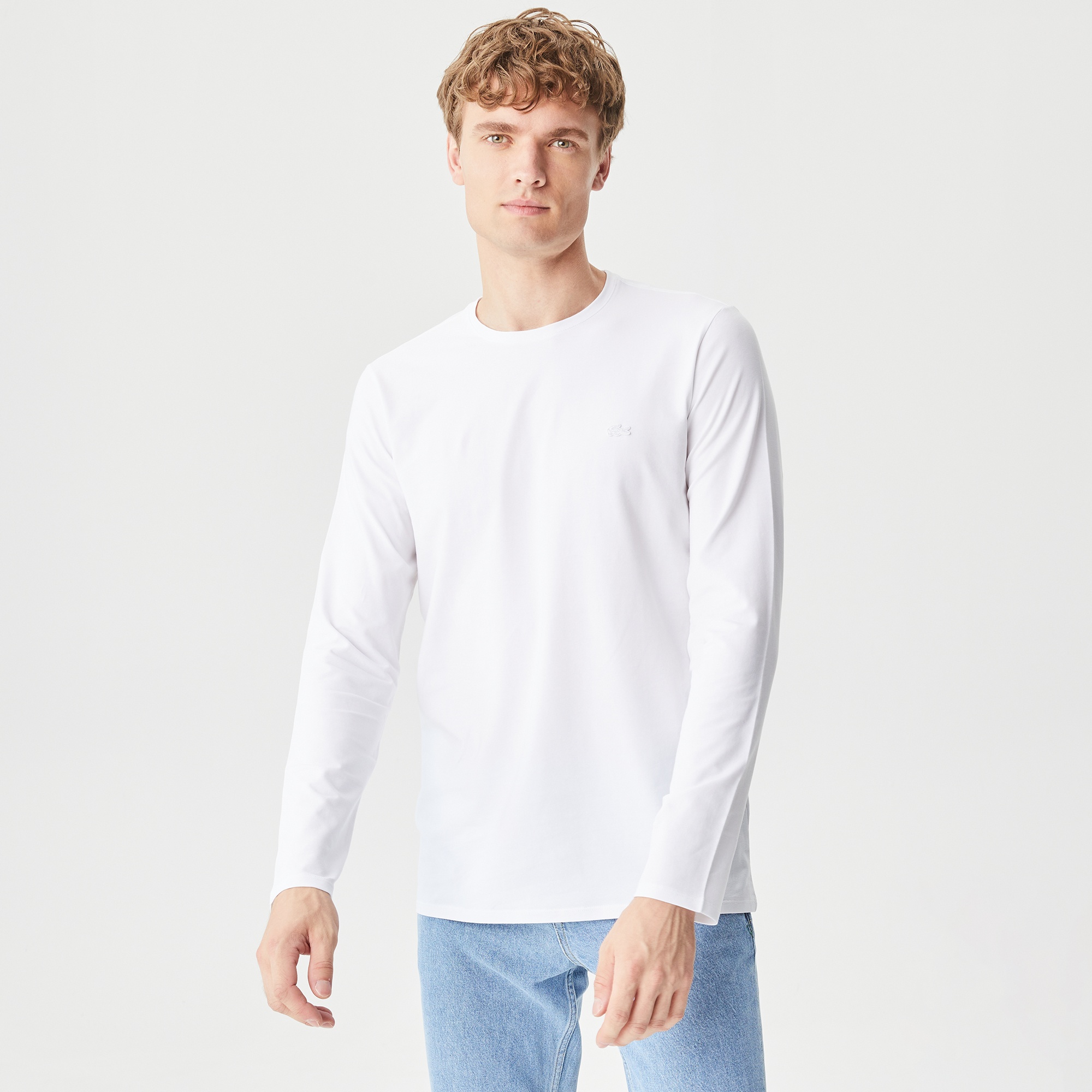 Lacoste Erkek Regular Fit Uzun Kollu Bisiklet Yaka Beyaz T-Shirt