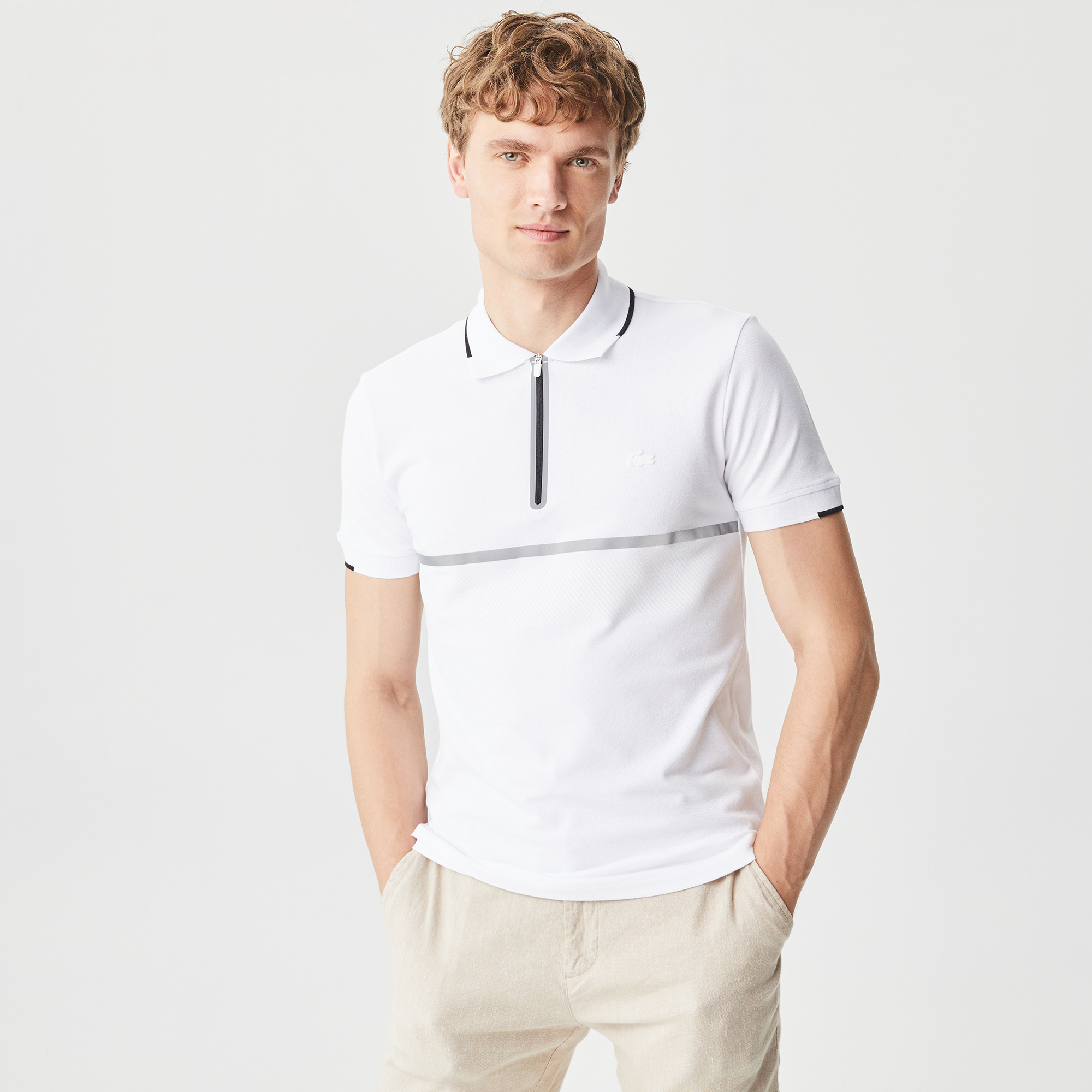 Lacoste Erkek Slim Fit Yarım Fermuarlı Beyaz Polo PH0204.04B | Lacoste