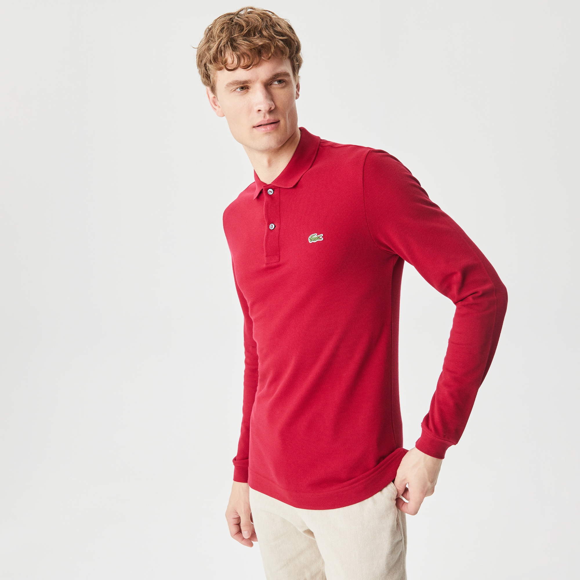 Lacoste L.12.12 Erkek Slim Fit Uzun Kollu Bordo Polo