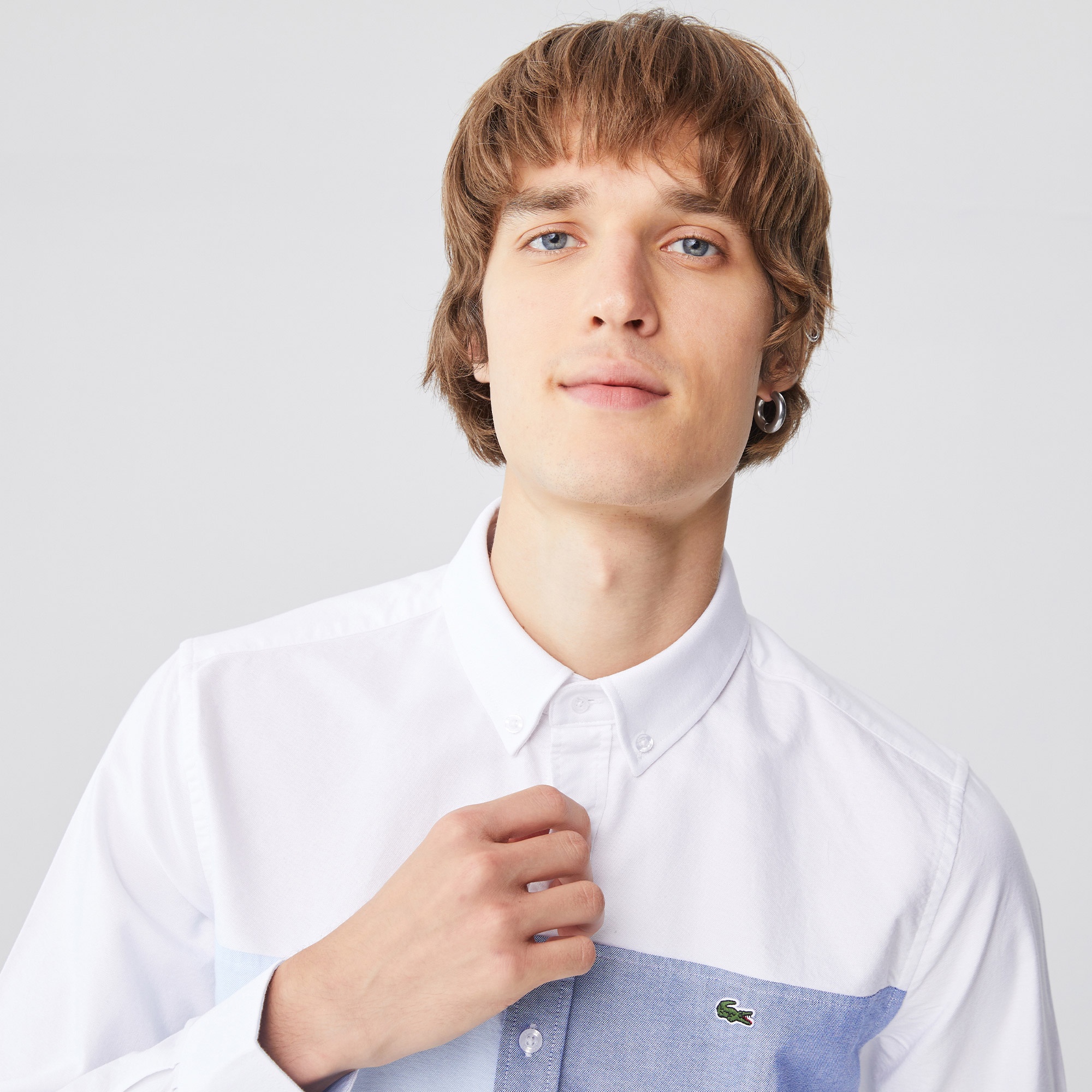 Lacoste Erkek Slim Fit Çizgili Beyaz Gömlek