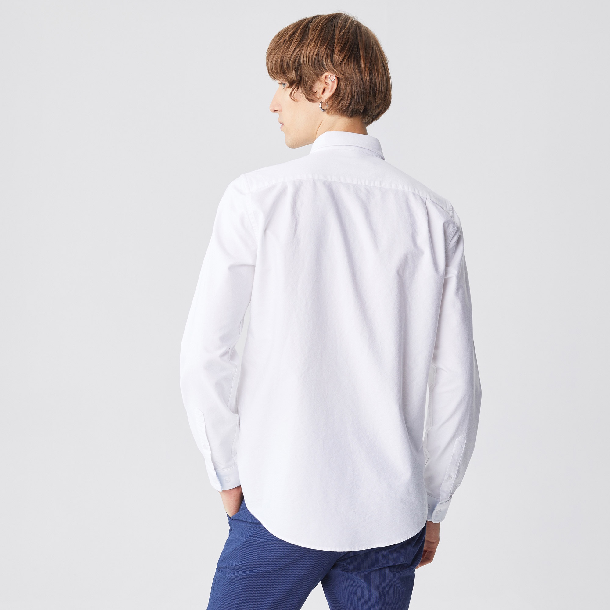 Lacoste Erkek Slim Fit Çizgili Beyaz Gömlek