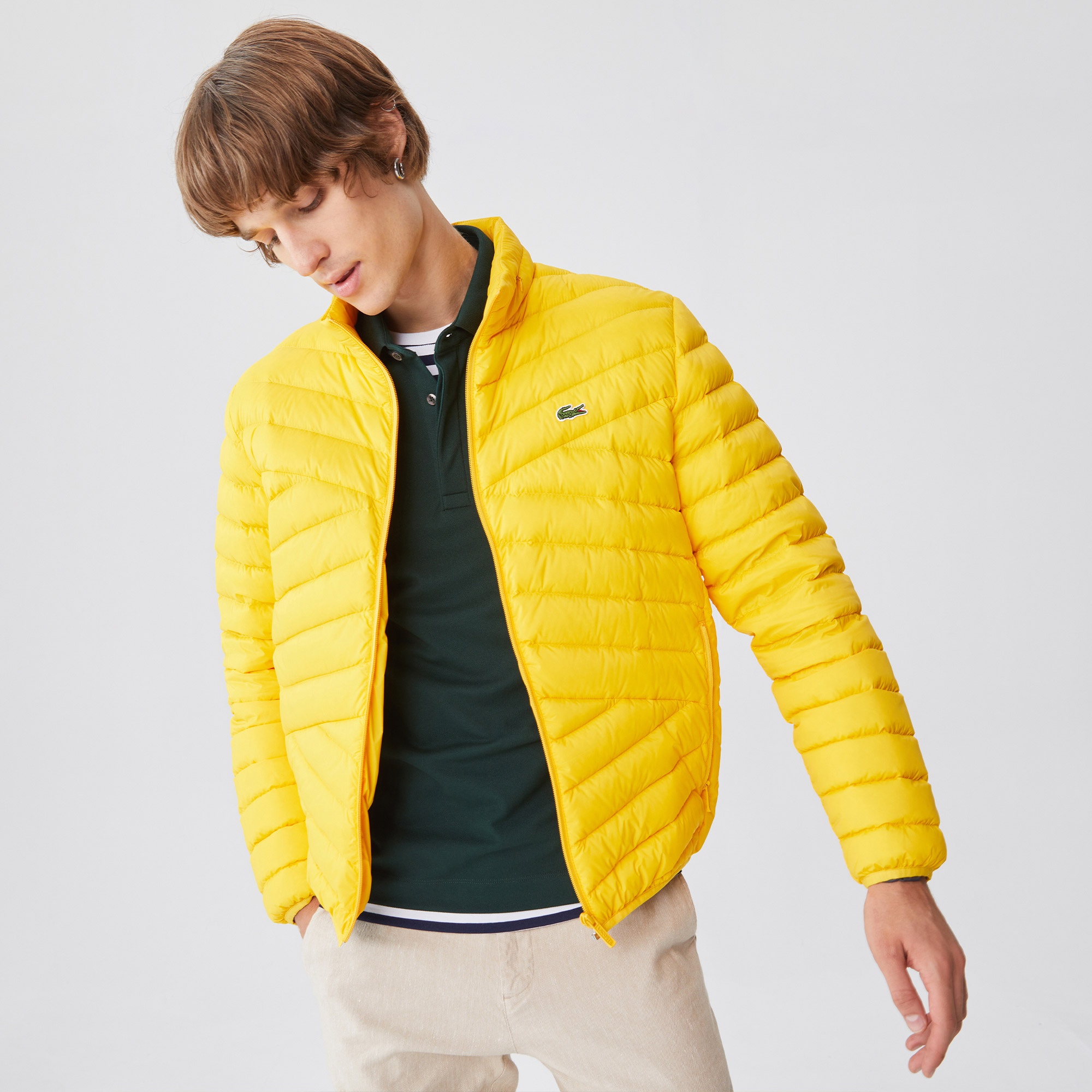 Lacoste Erkek Dik Yaka Kapitone Sarı Mont