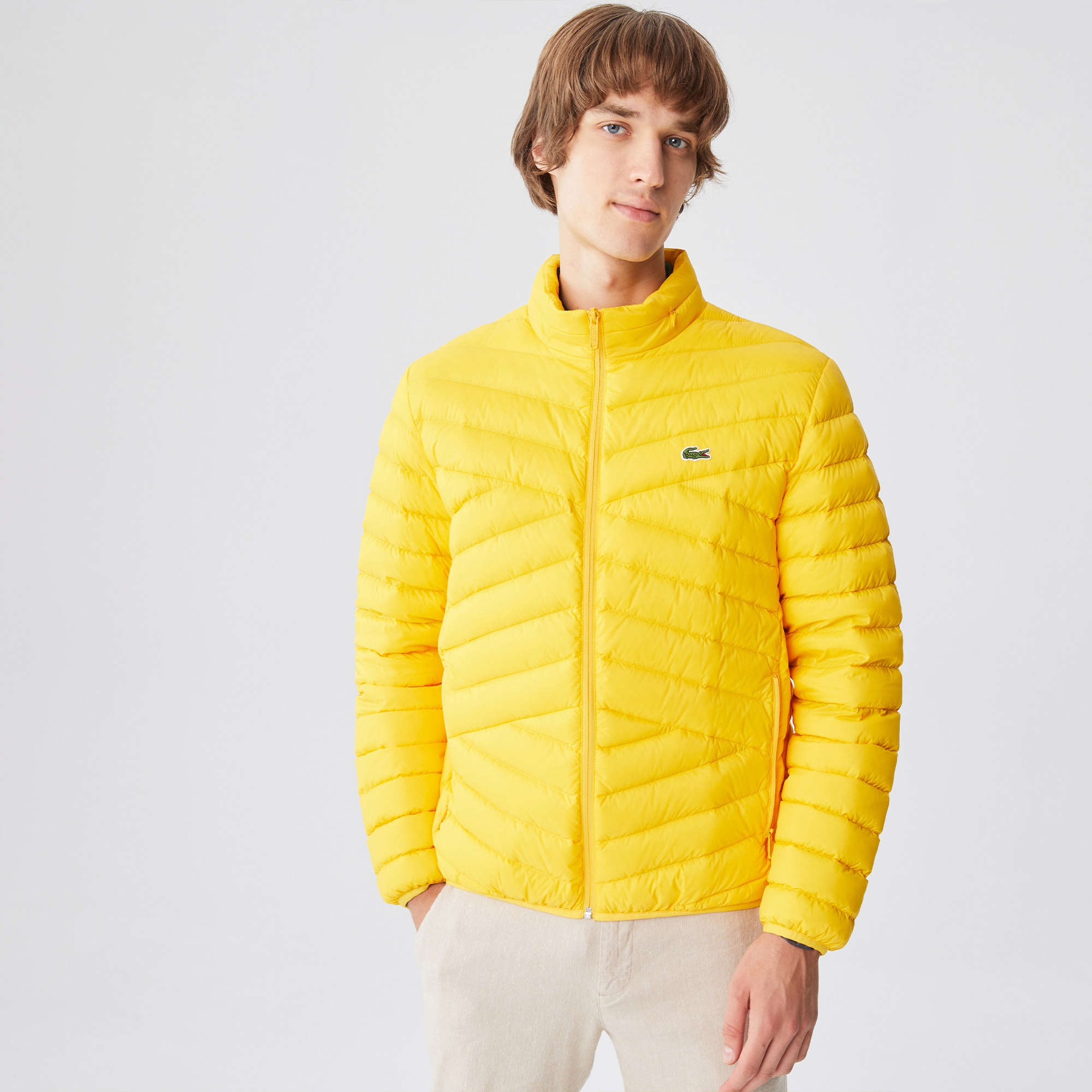 Lacoste Erkek Dik Yaka Kapitone Sarı Mont