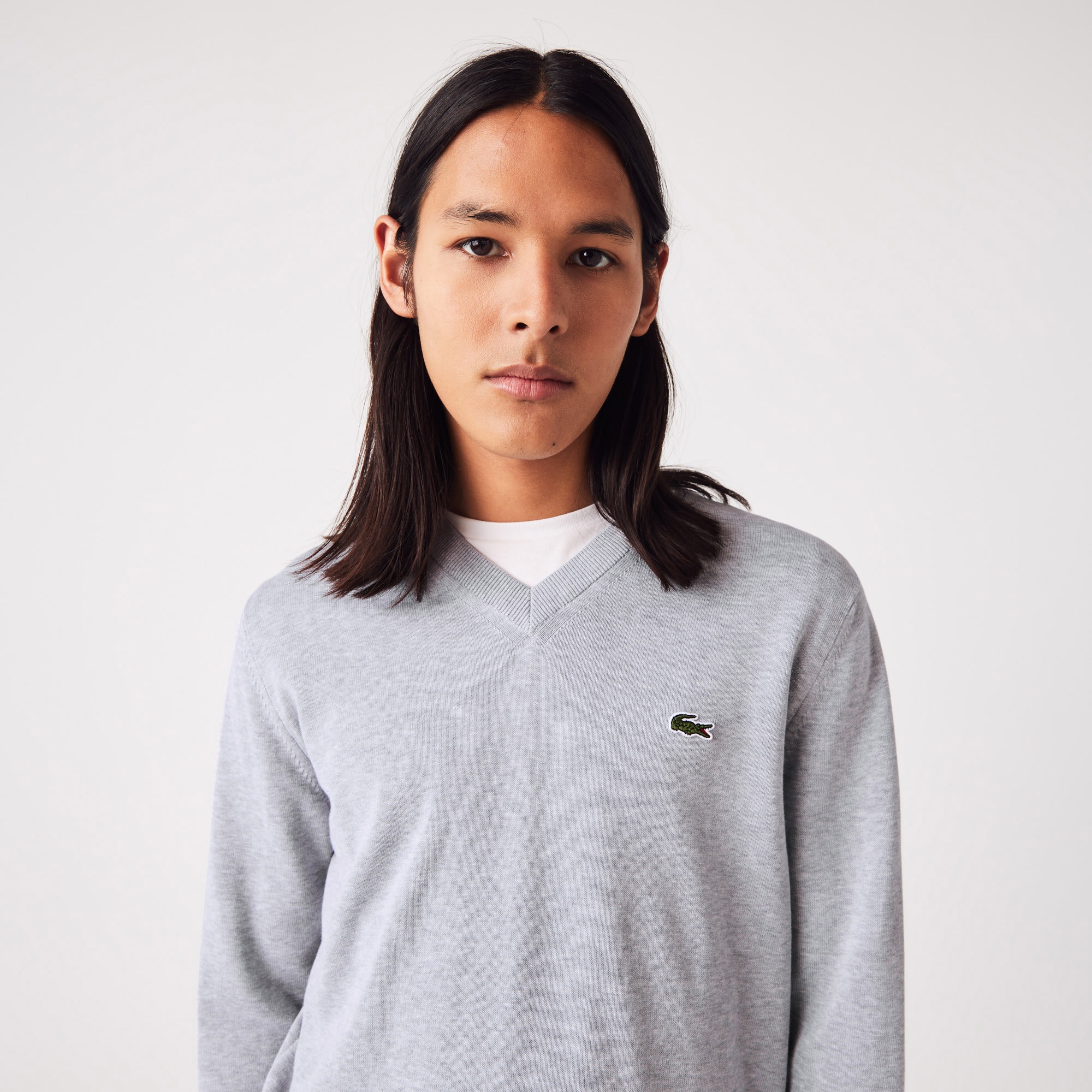 Lacoste Erkek Regular Fit V Yaka Organik Pamuk Gri Triko