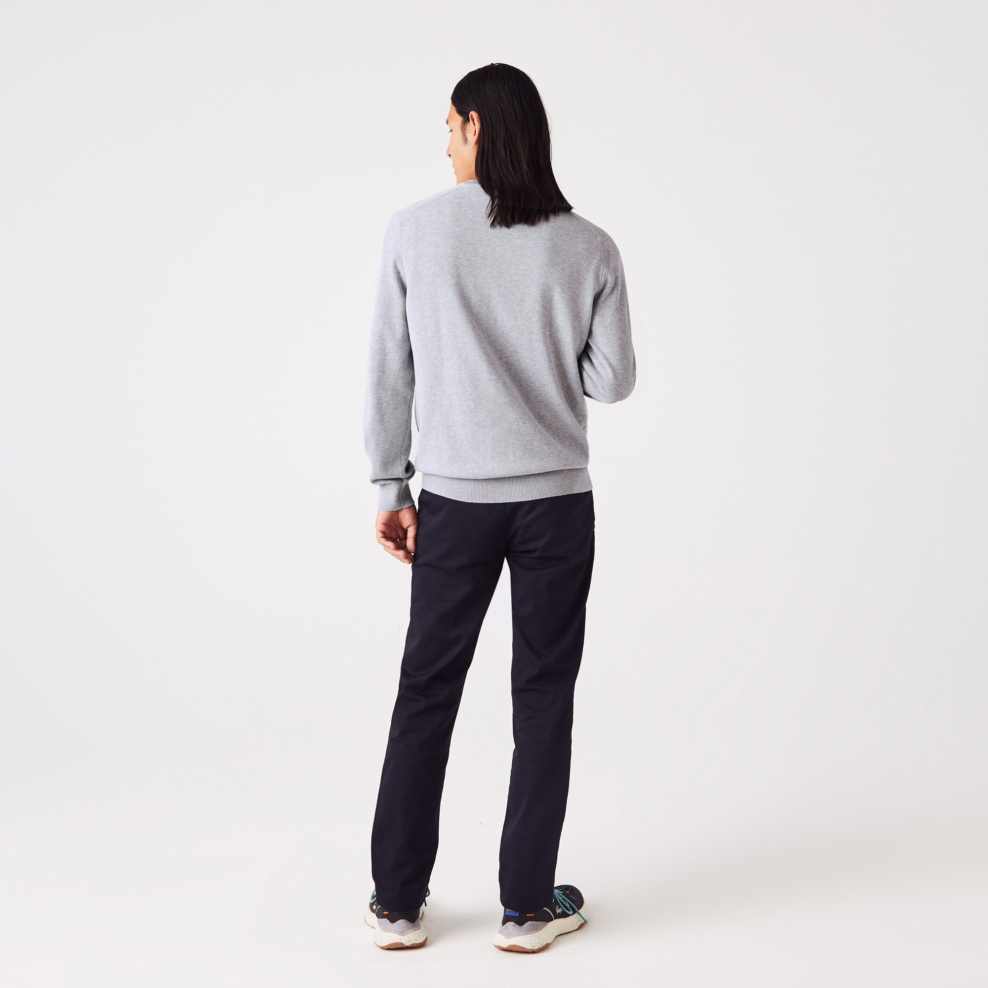 Lacoste Erkek Regular Fit V Yaka Organik Pamuk Gri Triko