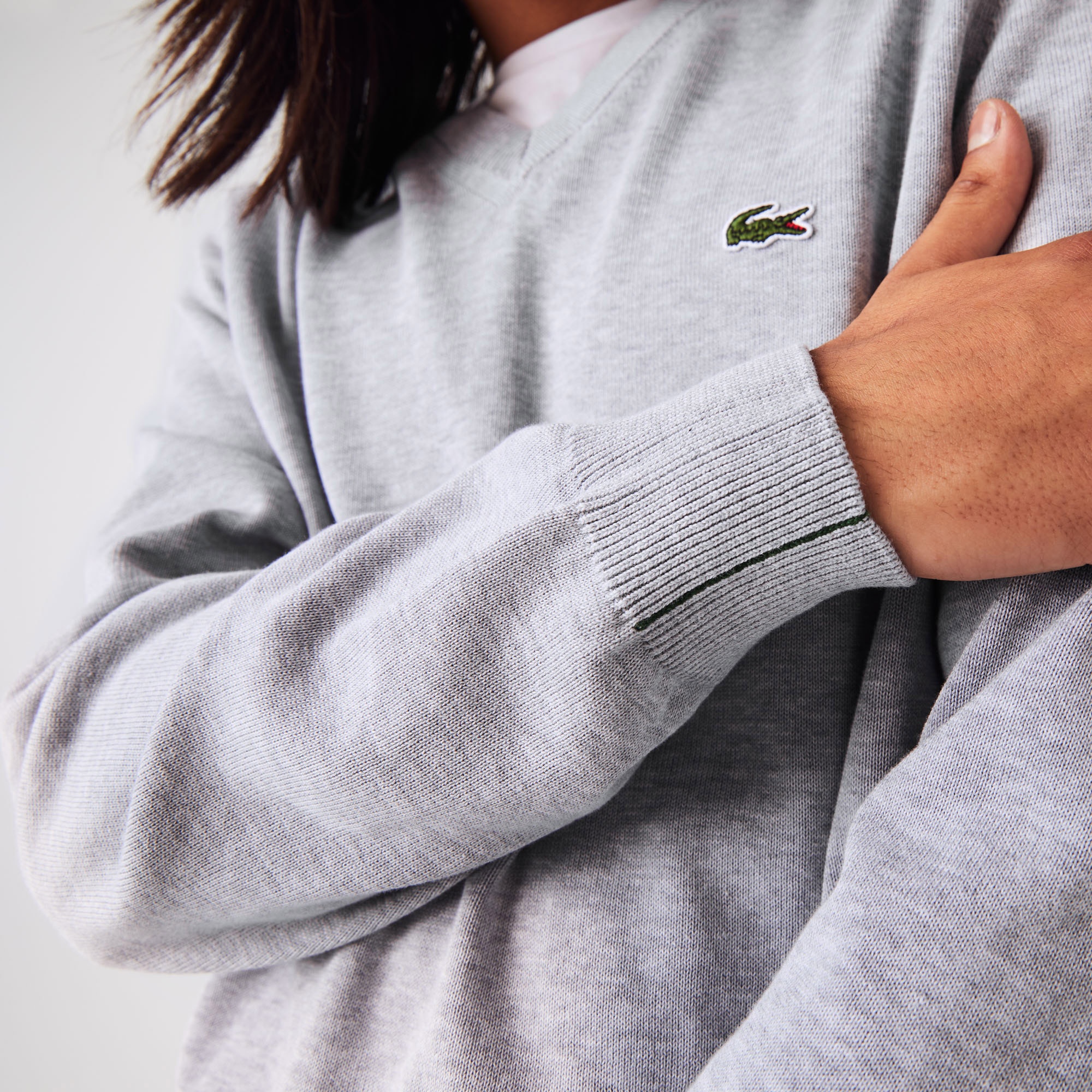 Lacoste Erkek Regular Fit V Yaka Organik Pamuk Gri Triko