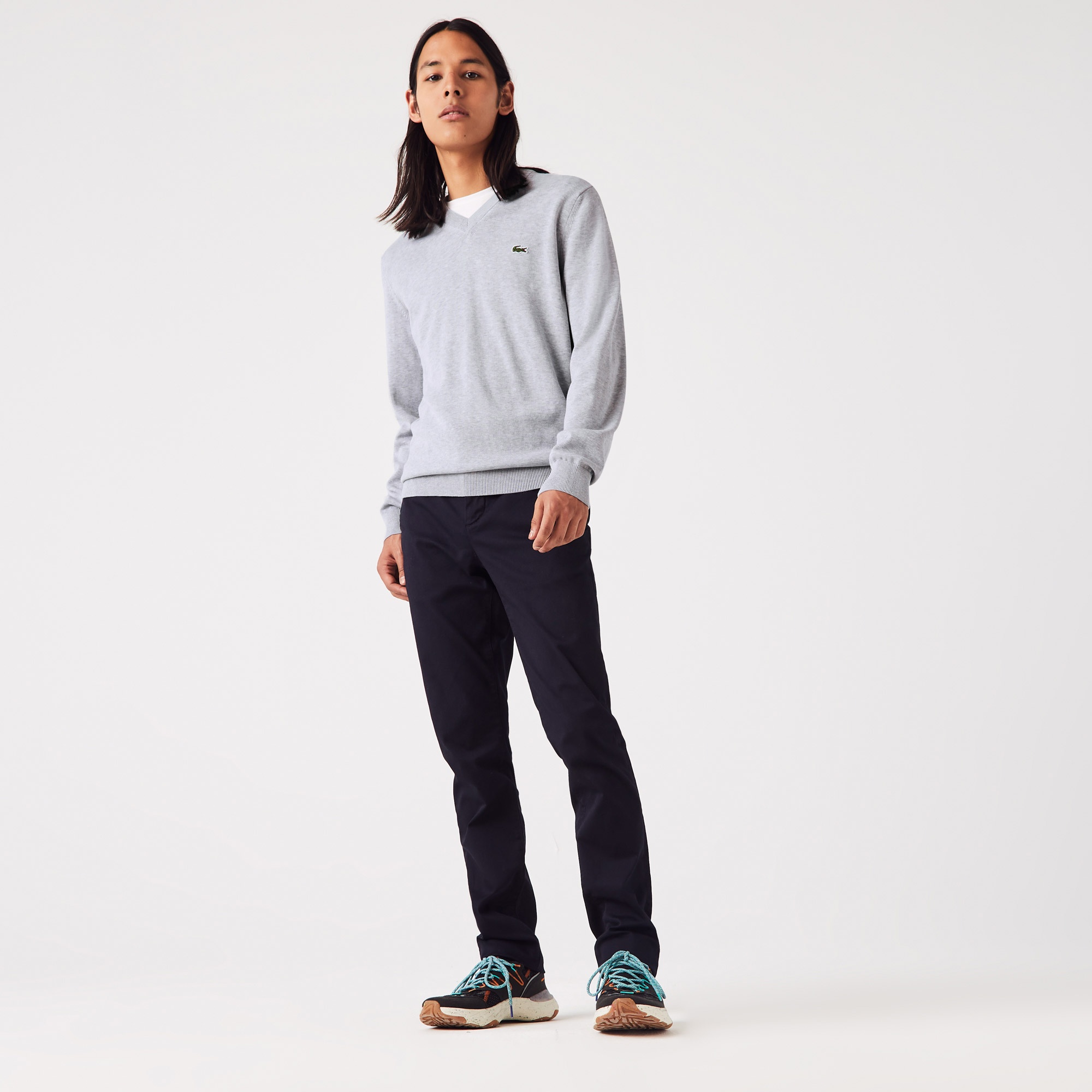 Lacoste Erkek Regular Fit V Yaka Organik Pamuk Gri Triko