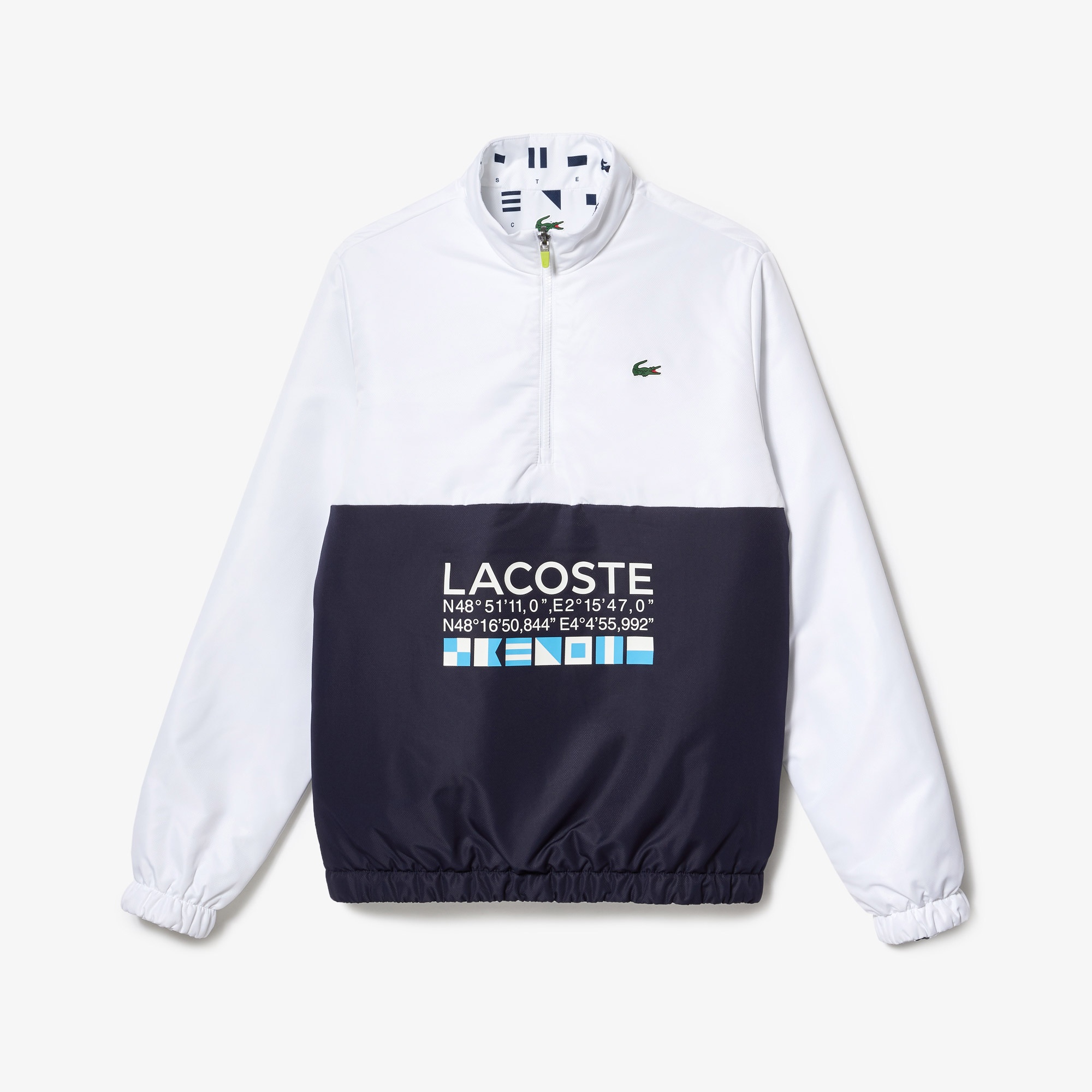 Lacoste SPORT Erkek Dik Yaka Suya Dayanıklı Çift Taraflı Baskılı Beyaz Ceket