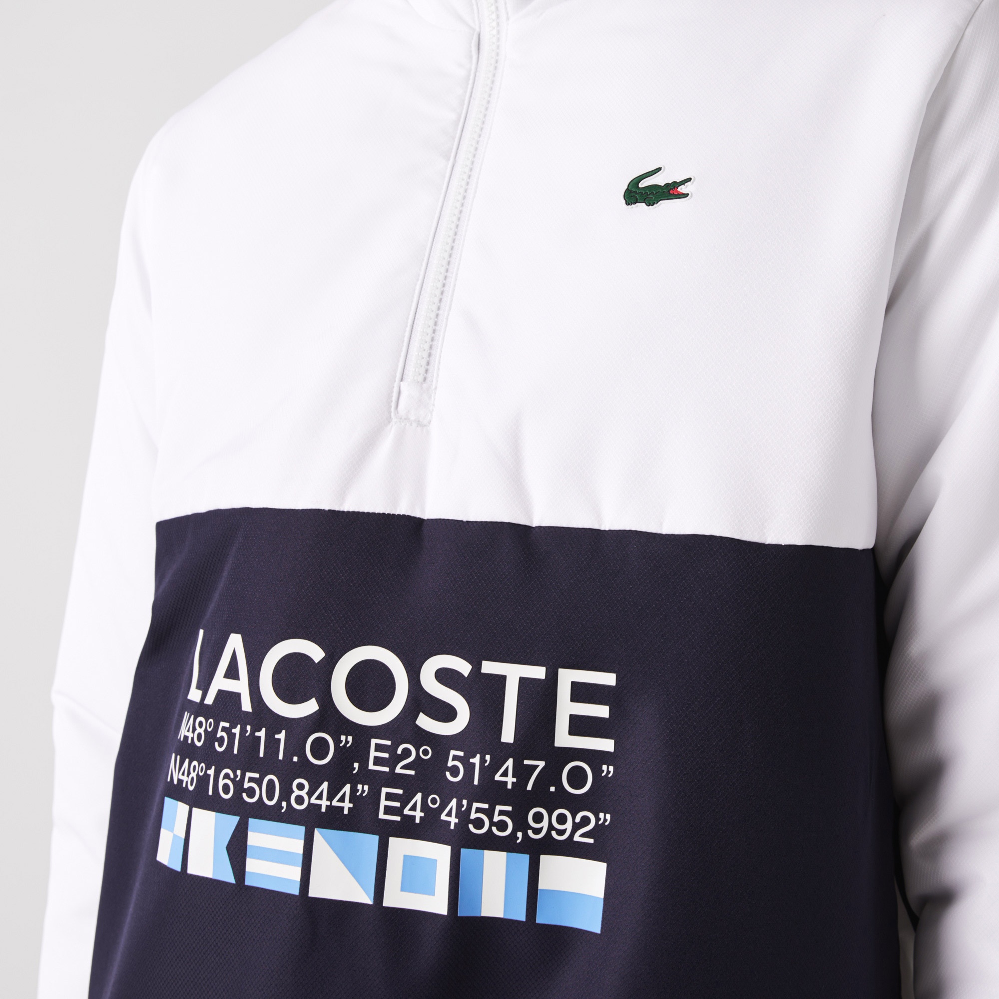 Lacoste SPORT Erkek Dik Yaka Suya Dayanıklı Çift Taraflı Baskılı Beyaz Ceket