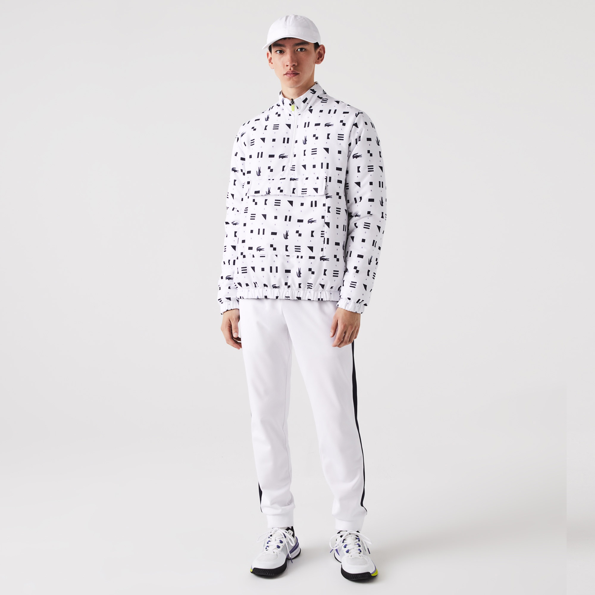 Lacoste SPORT Erkek Dik Yaka Suya Dayanıklı Çift Taraflı Baskılı Beyaz Ceket