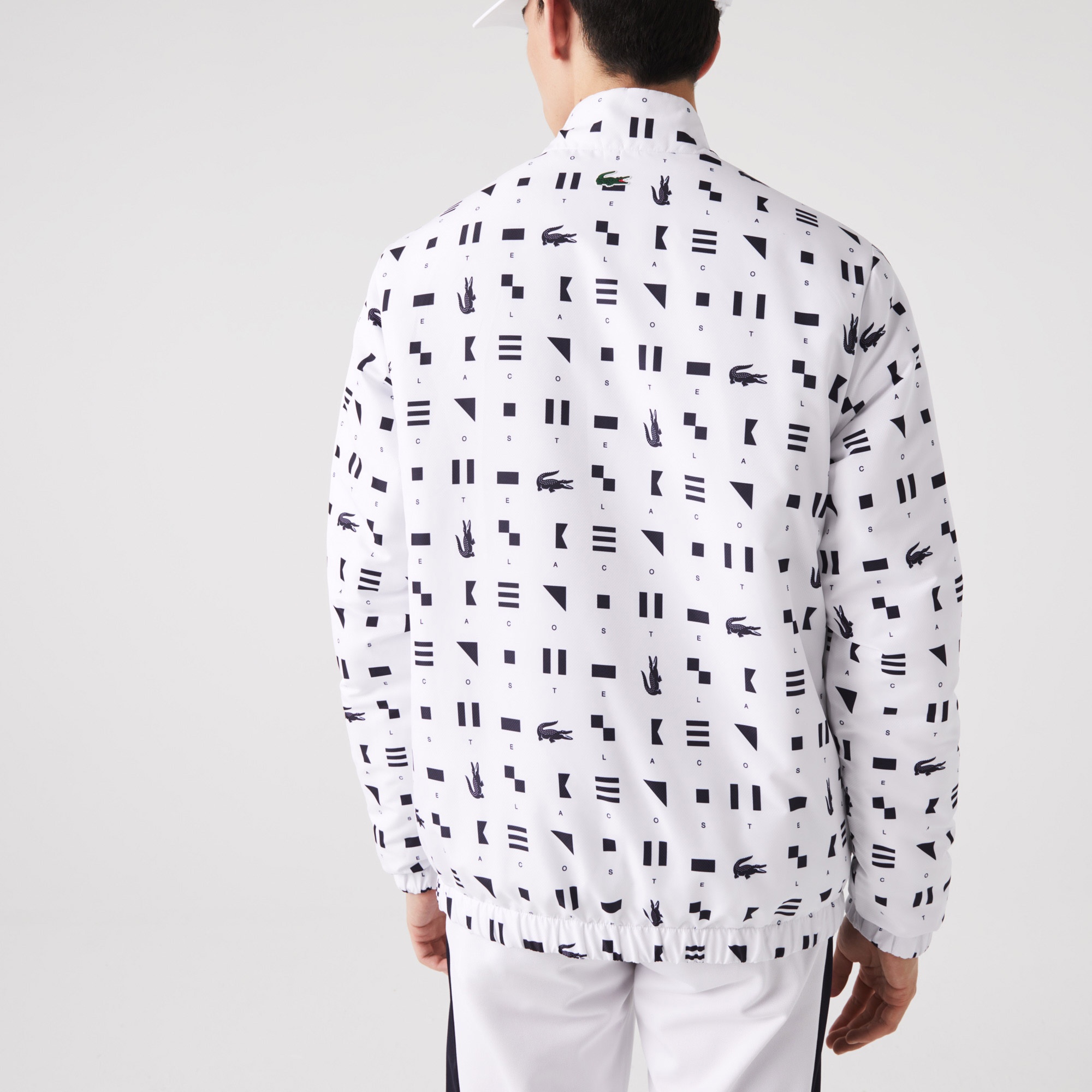 Lacoste SPORT Erkek Dik Yaka Suya Dayanıklı Çift Taraflı Baskılı Beyaz Ceket