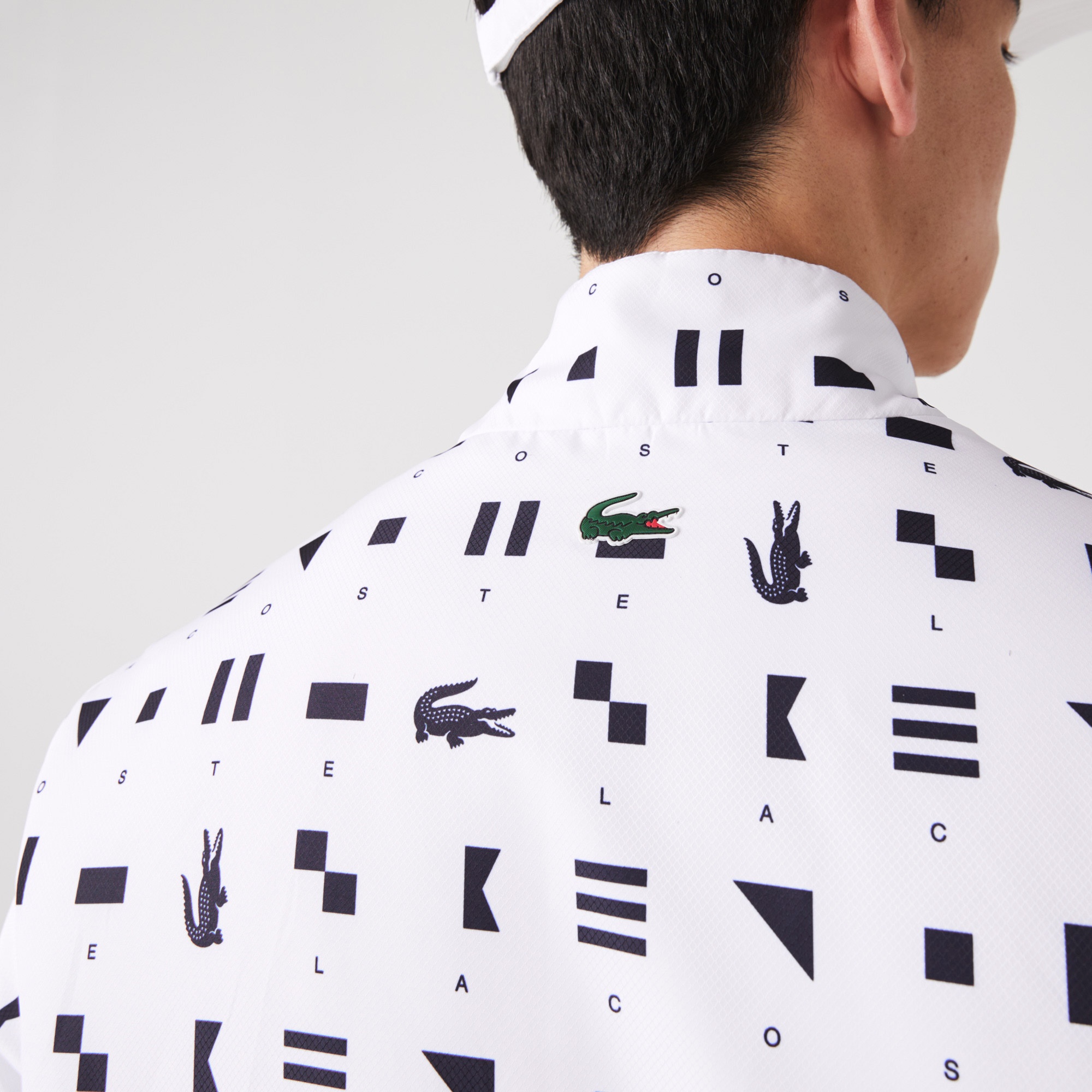 Lacoste SPORT Erkek Dik Yaka Suya Dayanıklı Çift Taraflı Baskılı Beyaz Ceket