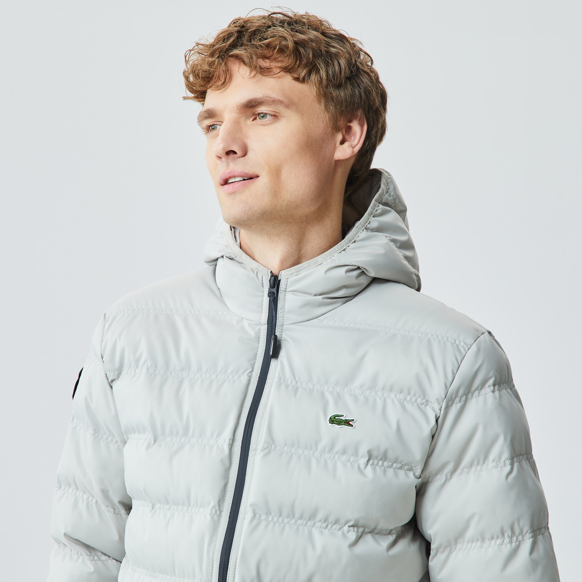 Lacoste Erkek Kapüşonlu Kapitone Gri Mont