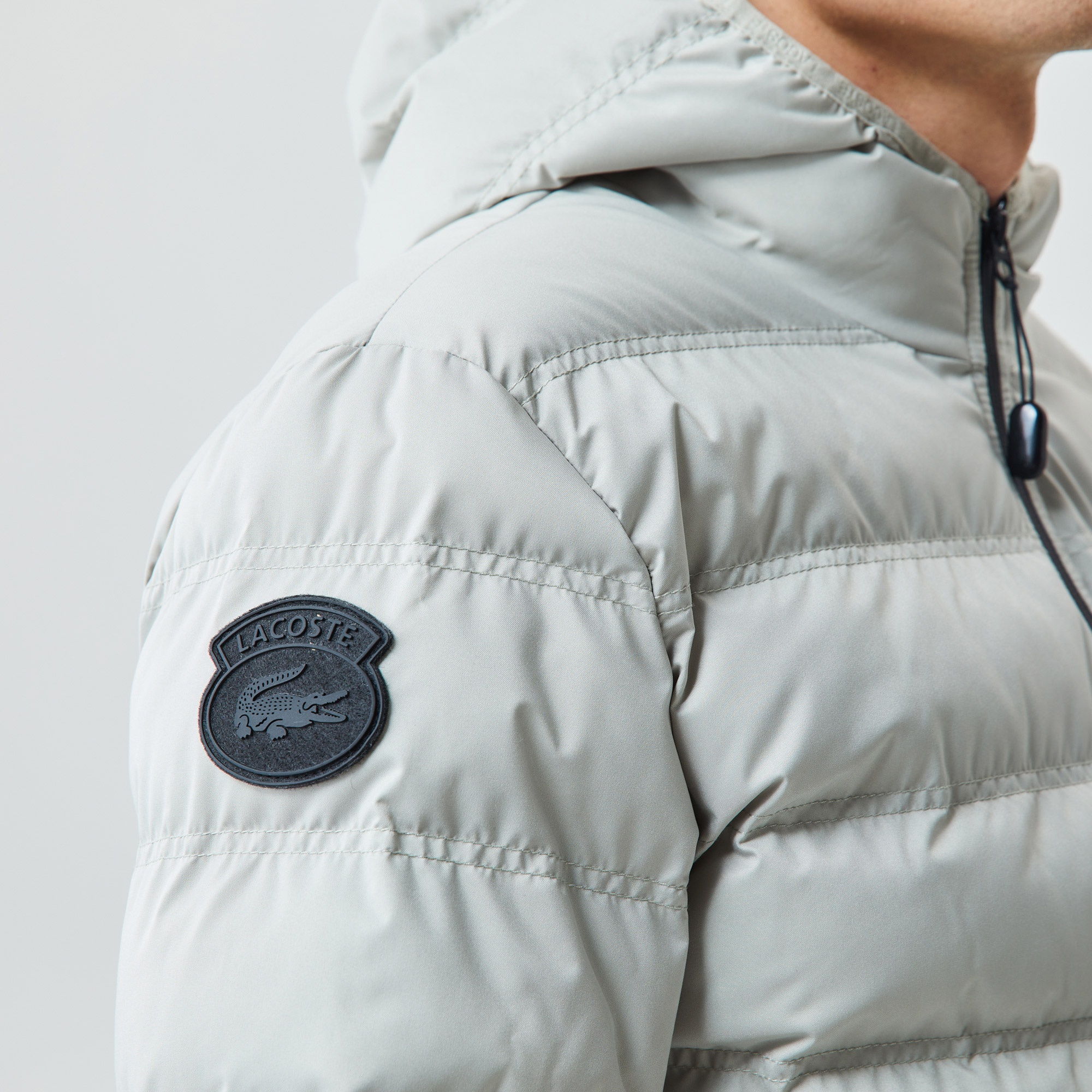 Lacoste Erkek Kapüşonlu Kapitone Gri Mont