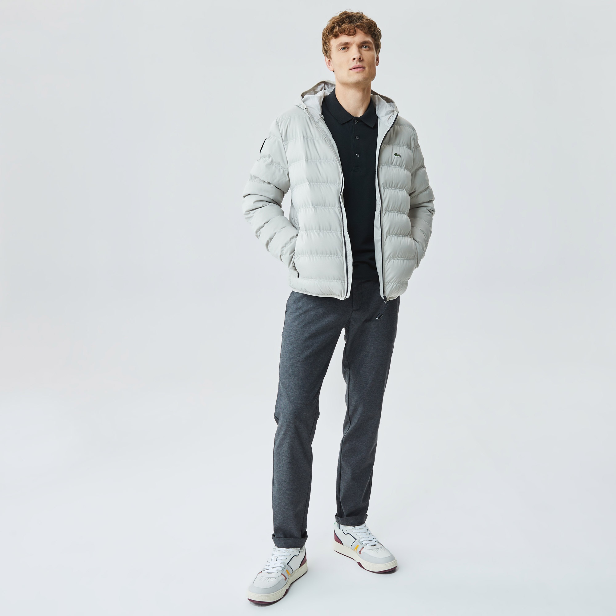 Lacoste Erkek Kapüşonlu Kapitone Gri Mont