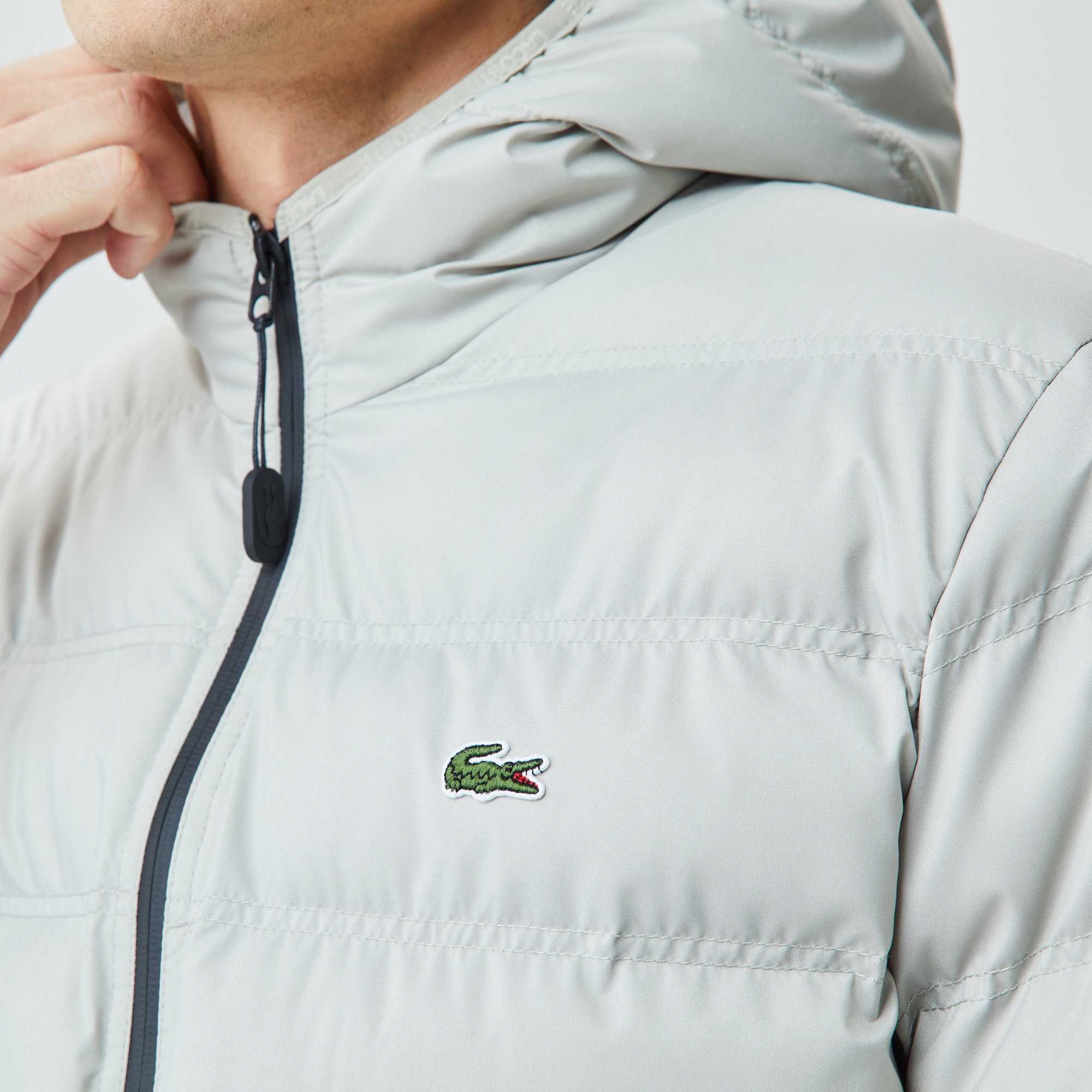 Lacoste Erkek Kapüşonlu Kapitone Gri Mont