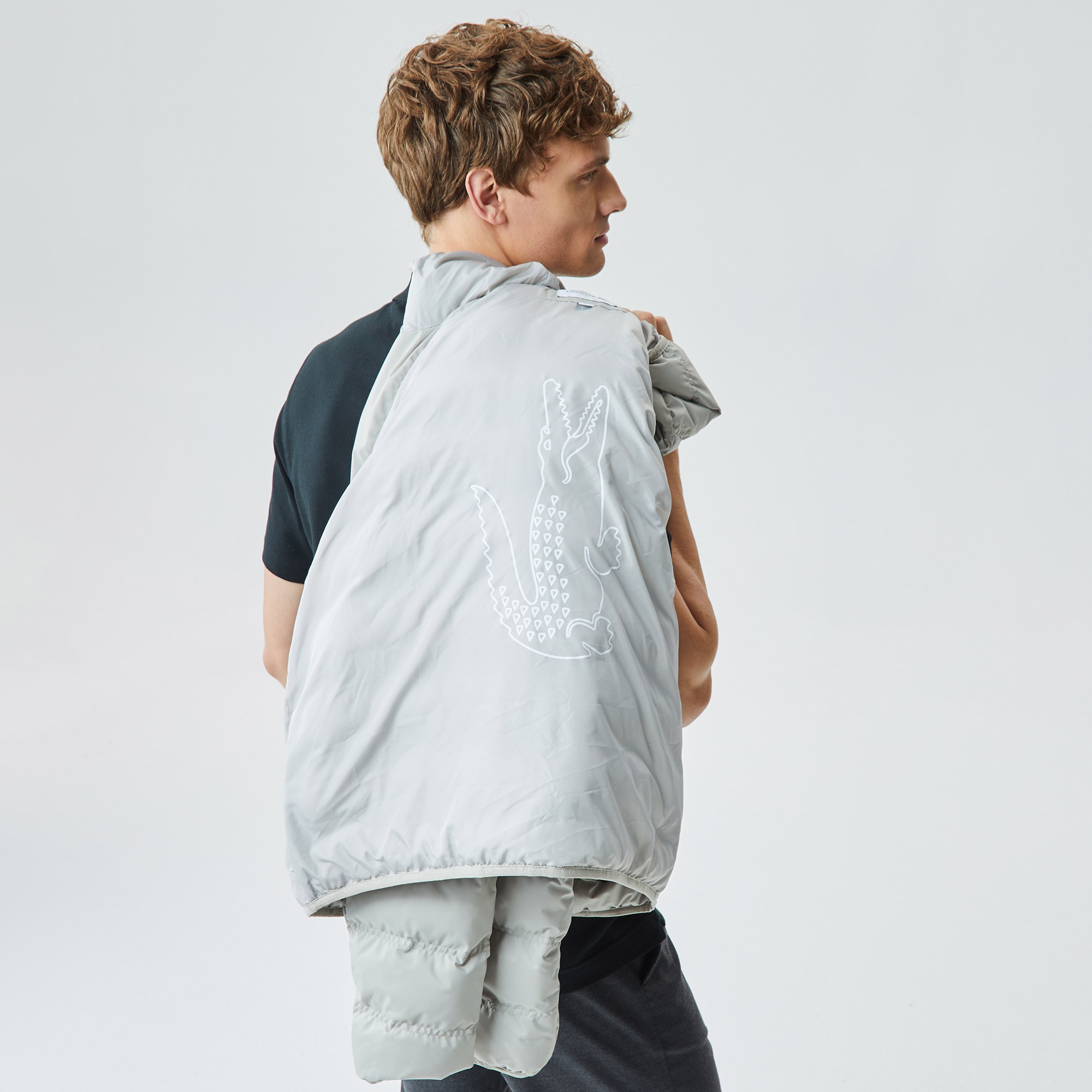 Lacoste Erkek Kapüşonlu Kapitone Gri Mont