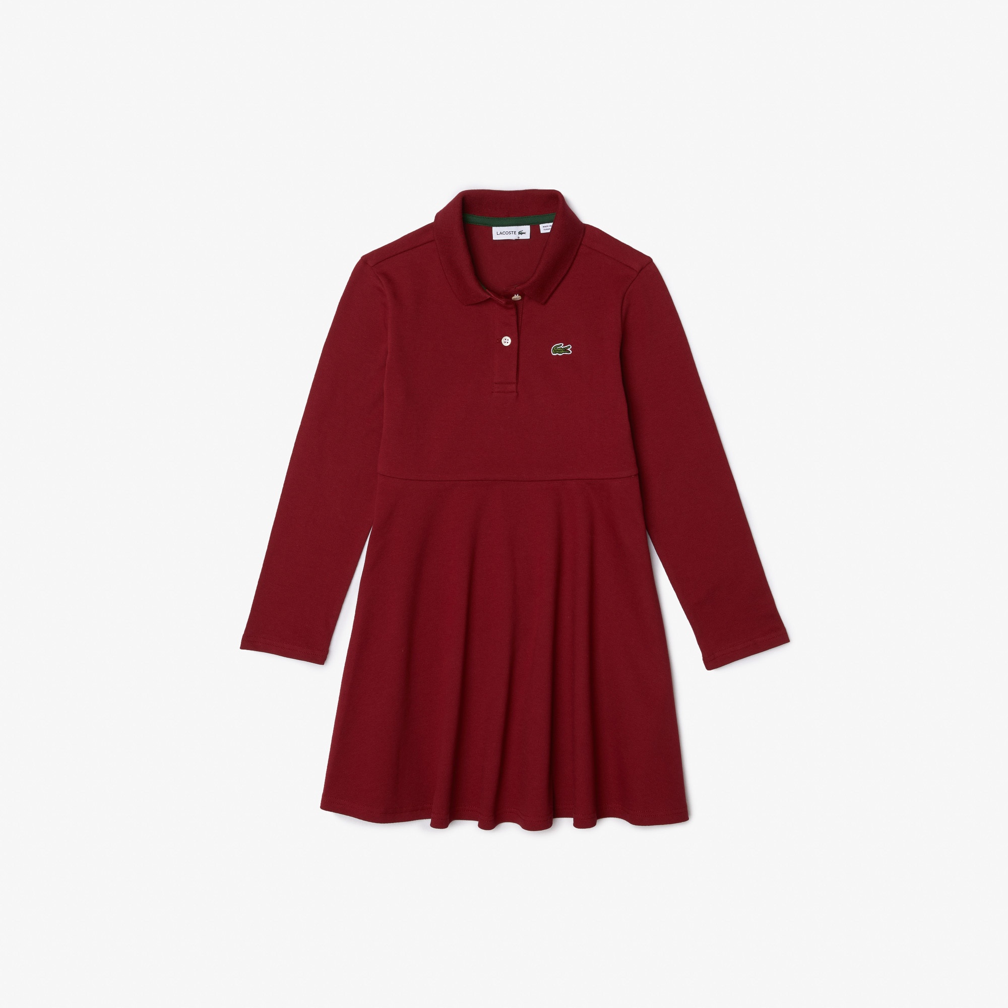 Lacoste Kız Çocuk Uzun Kollu Polo Yaka Bordo Elbise