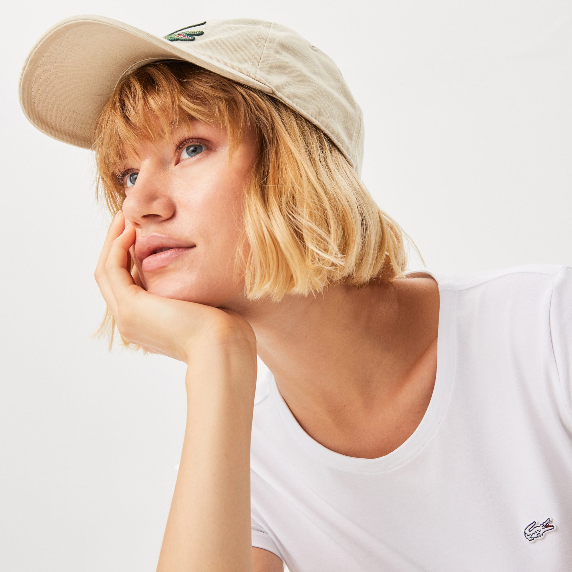 Lacoste Kadın Slim Fit Bisiklet Yaka Beyaz T-Shirt