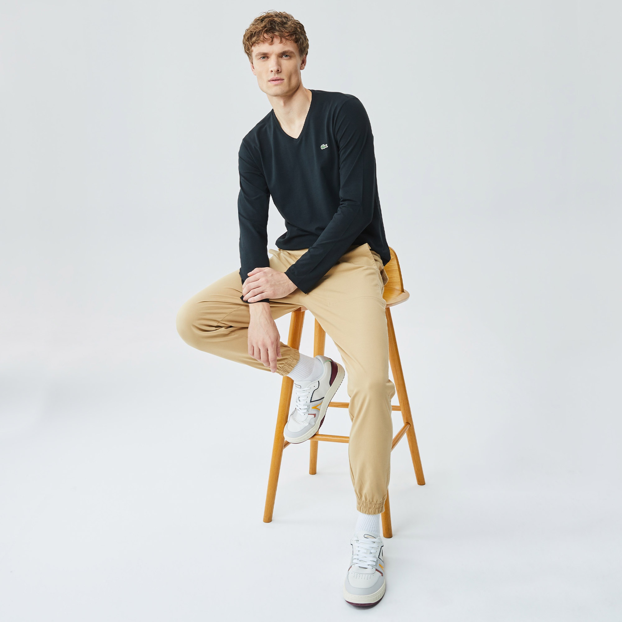 Lacoste Erkek Regular Fit Uzun Kollu V Yaka Siyah T-Shirt