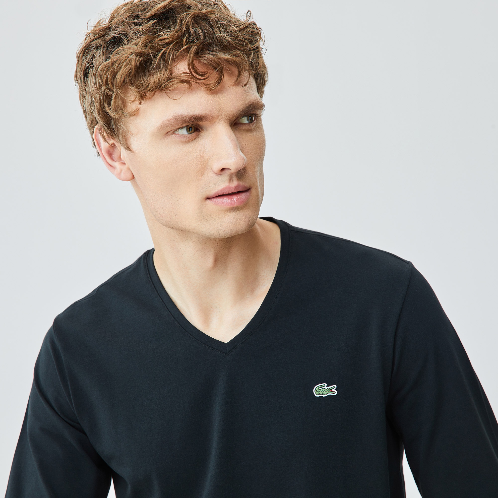 Lacoste Erkek Regular Fit Uzun Kollu V Yaka Siyah T-Shirt