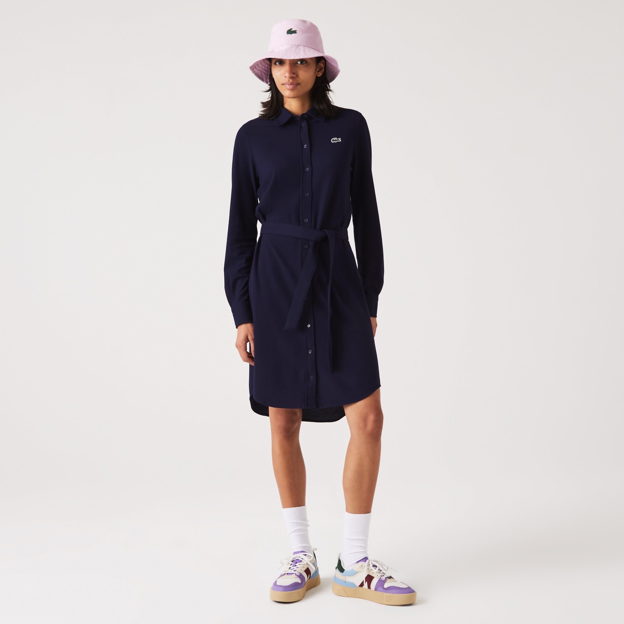 Lacoste Kadın Relaxed Fit Uzun Kollu Gömlek Yaka Siyah Elbise