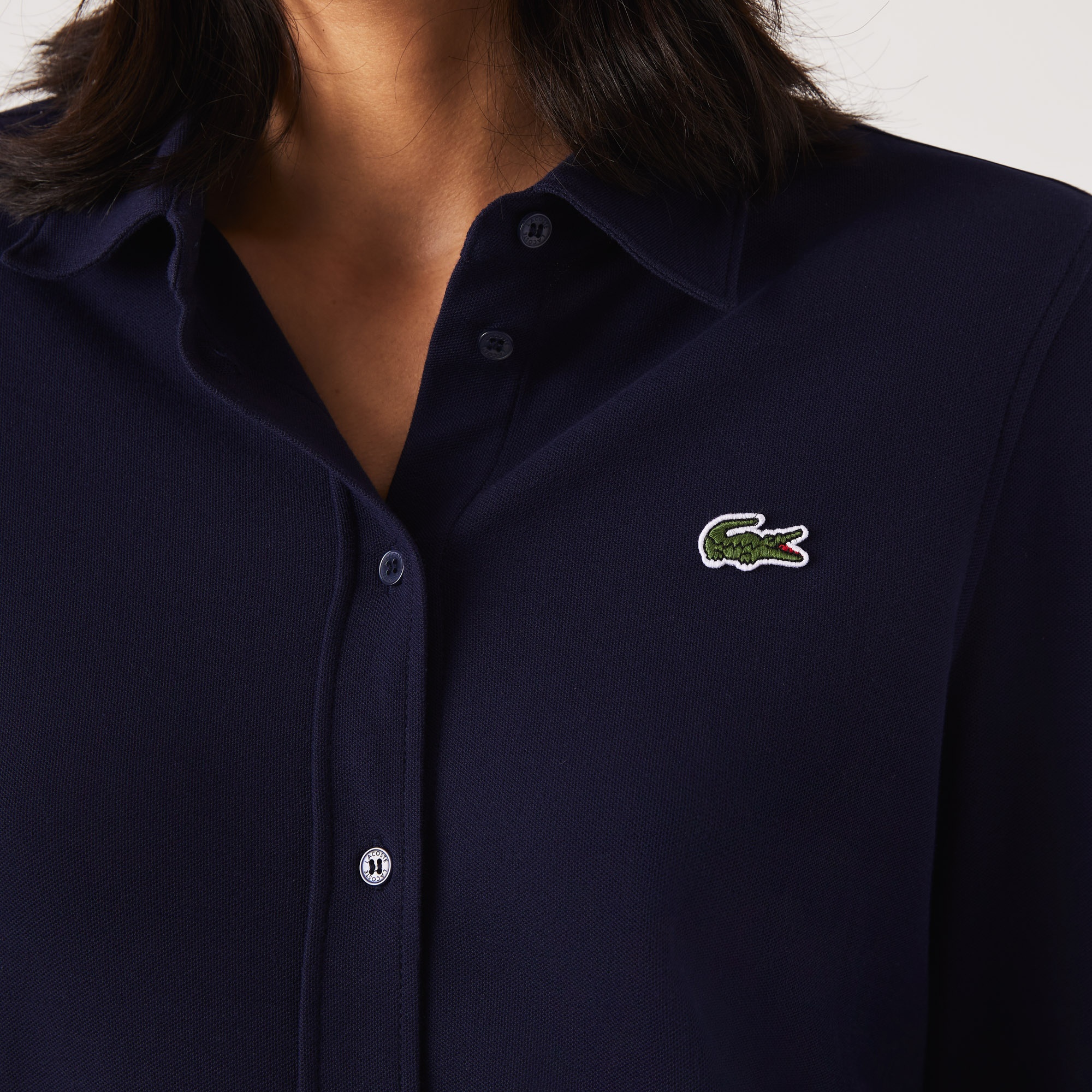 Lacoste Kadın Relaxed Fit Uzun Kollu Gömlek Yaka Siyah Elbise