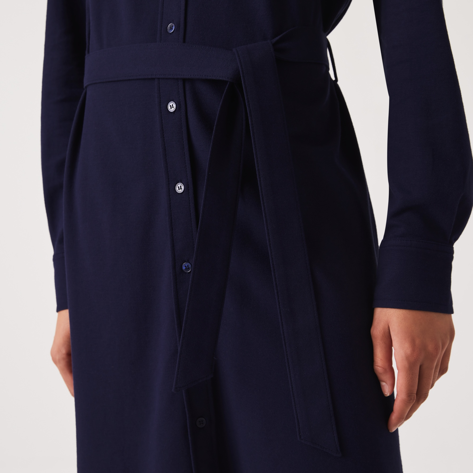 Lacoste Kadın Relaxed Fit Uzun Kollu Gömlek Yaka Siyah Elbise