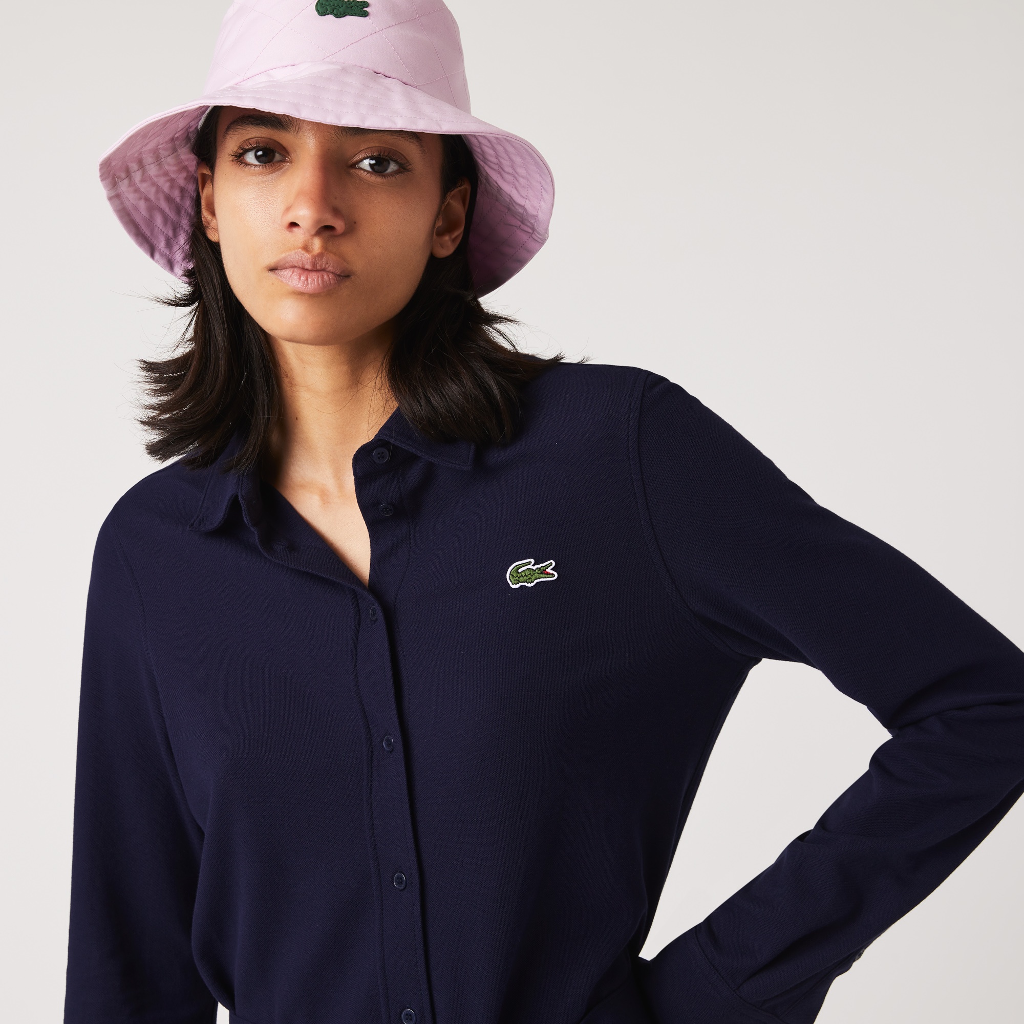 Lacoste Kadın Relaxed Fit Uzun Kollu Gömlek Yaka Siyah Elbise