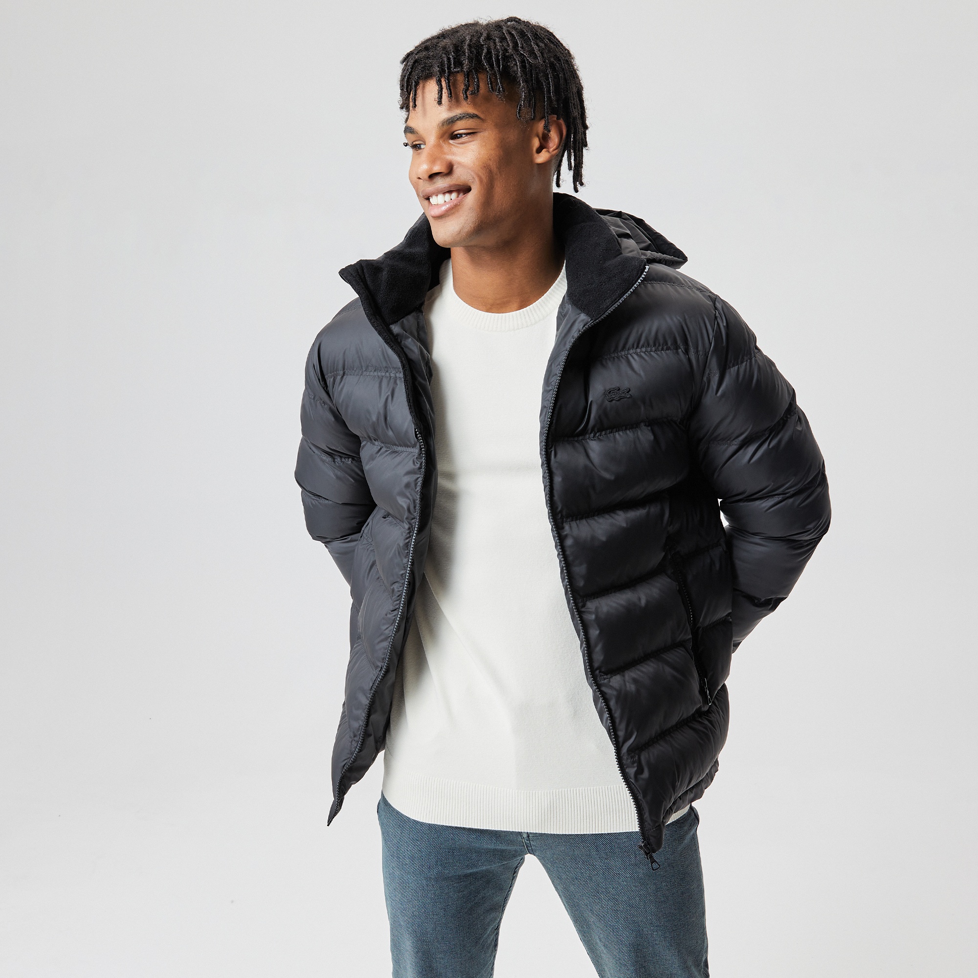 Lacoste Erkek Kapüşonlu Siyah Şişme Mont