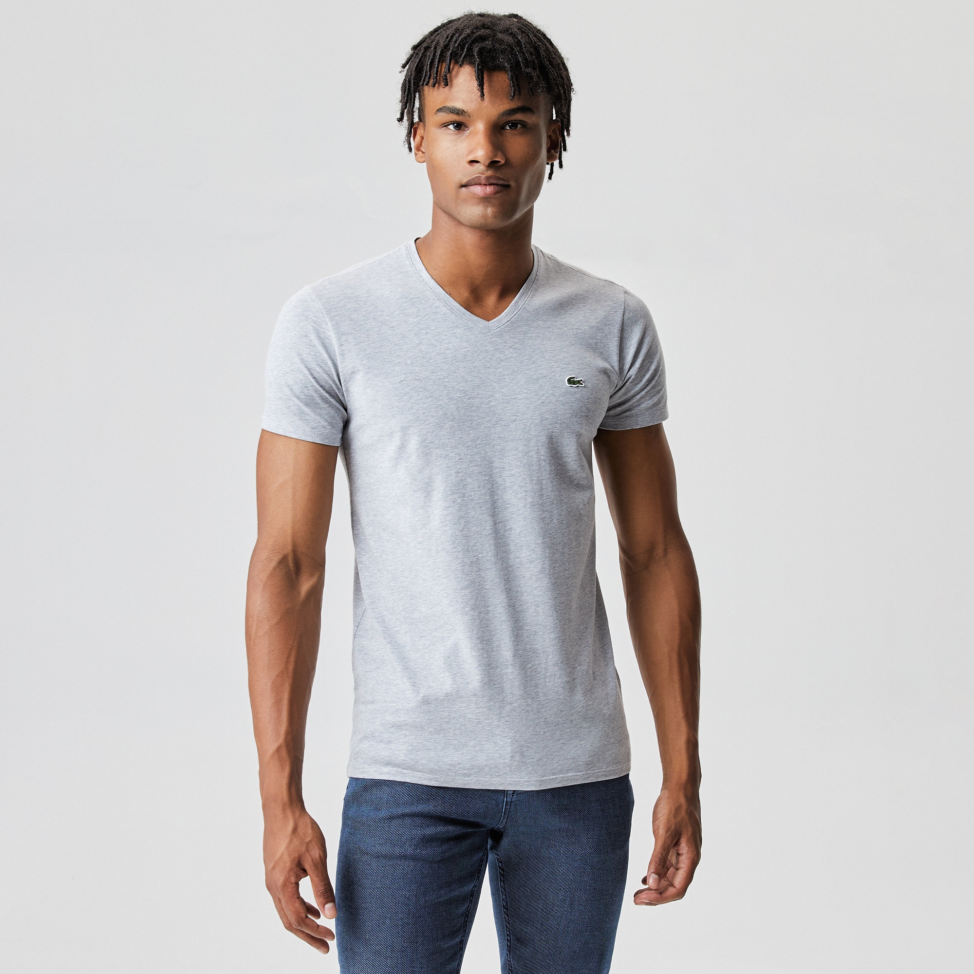 Lacoste Erkek Slim Fit V Yaka Gri T-Shirt