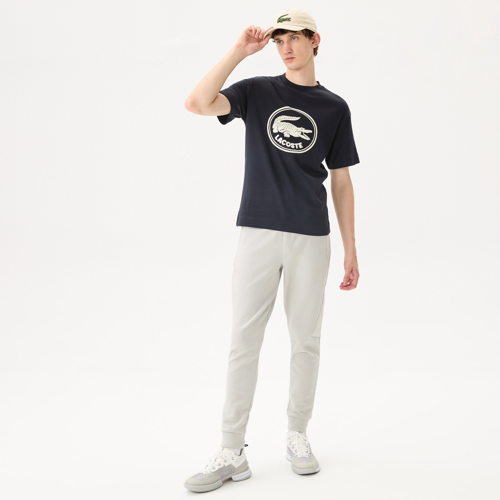 Lacoste Erkek Relaxed Fit Bisiklet Yaka Baskılı Siyah T-Shirt