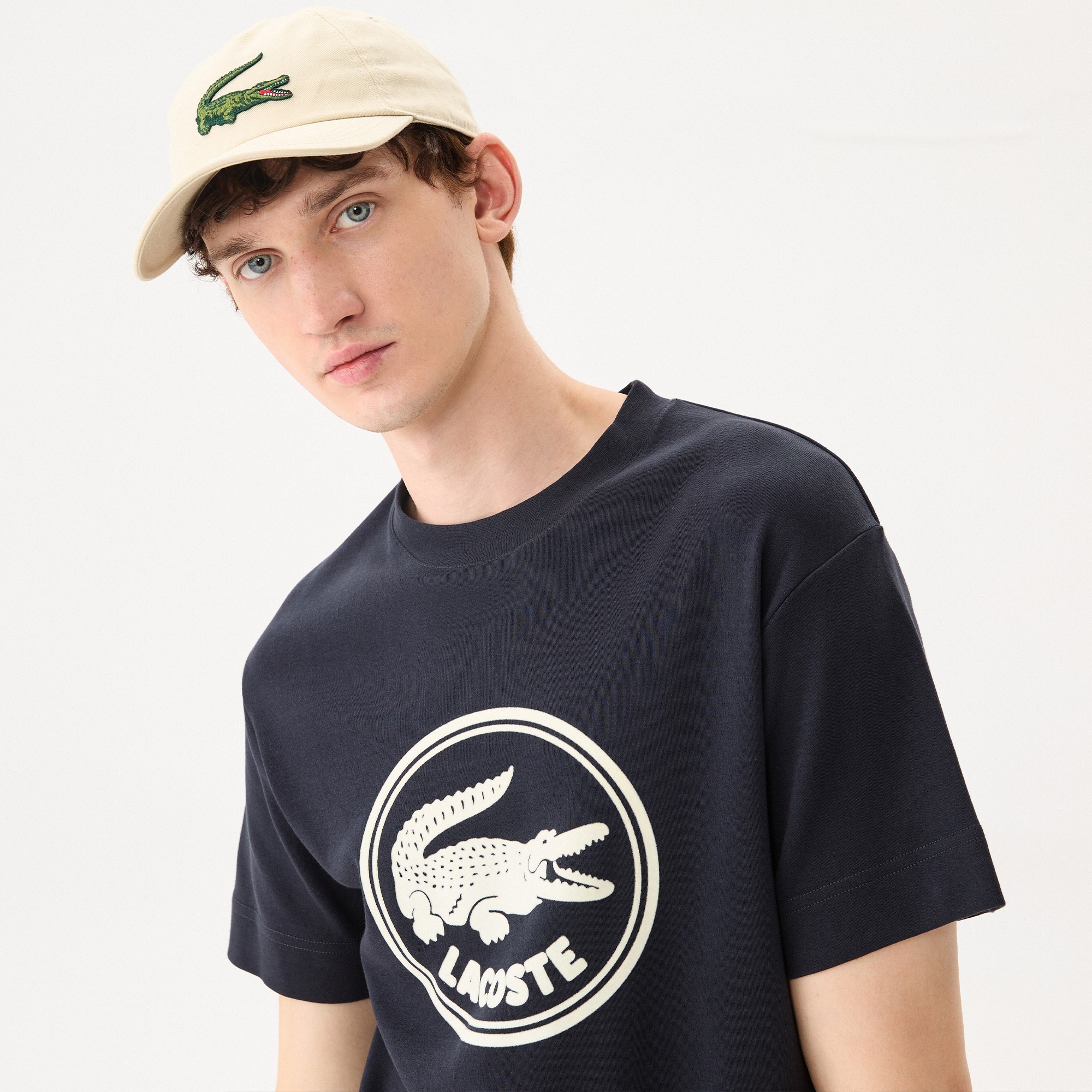 Lacoste Erkek Relaxed Fit Bisiklet Yaka Baskılı Siyah T-Shirt