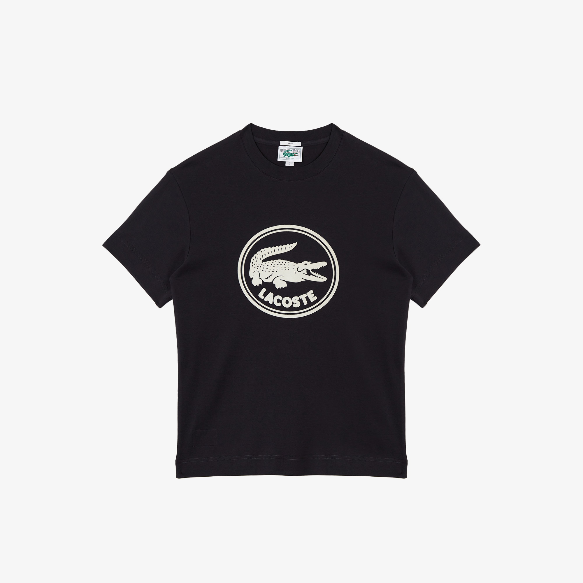 Lacoste Erkek Relaxed Fit Bisiklet Yaka Baskılı Siyah T-Shirt