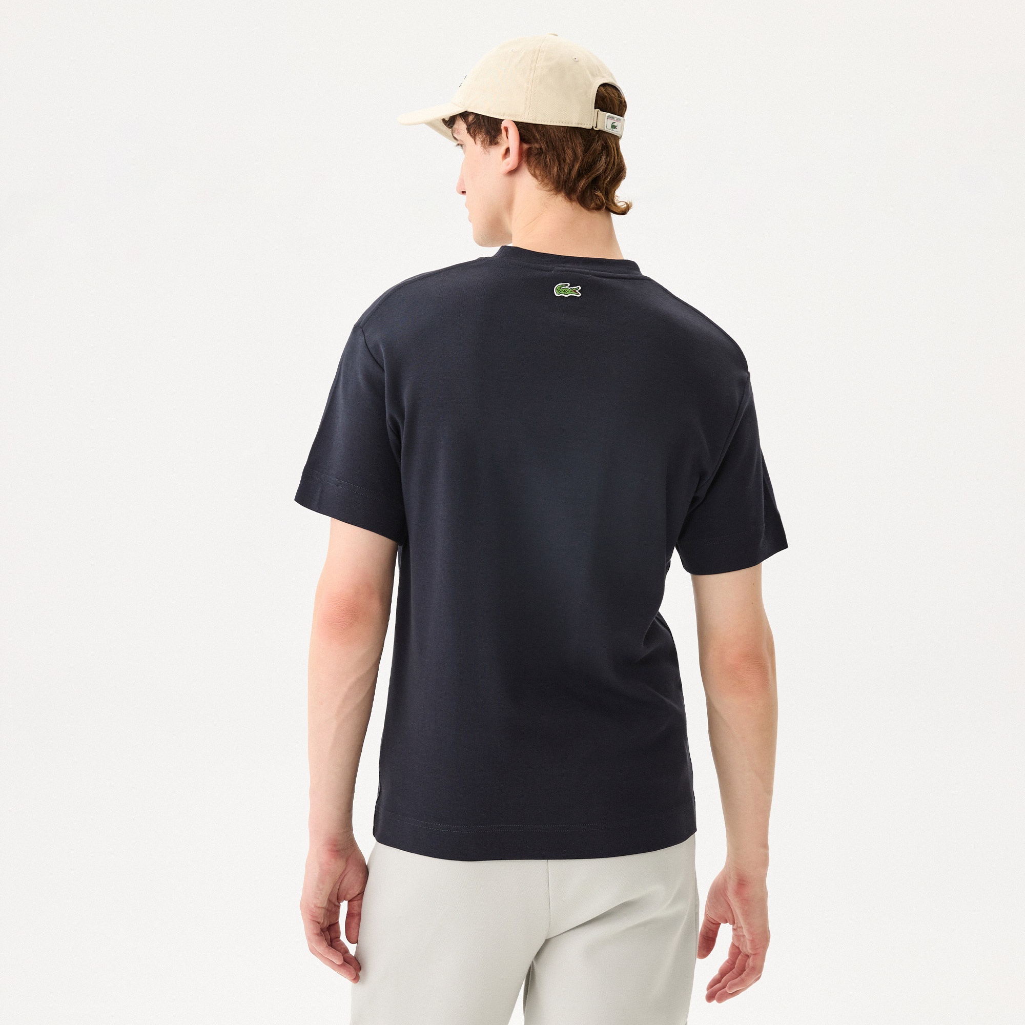 Lacoste Erkek Relaxed Fit Bisiklet Yaka Baskılı Siyah T-Shirt