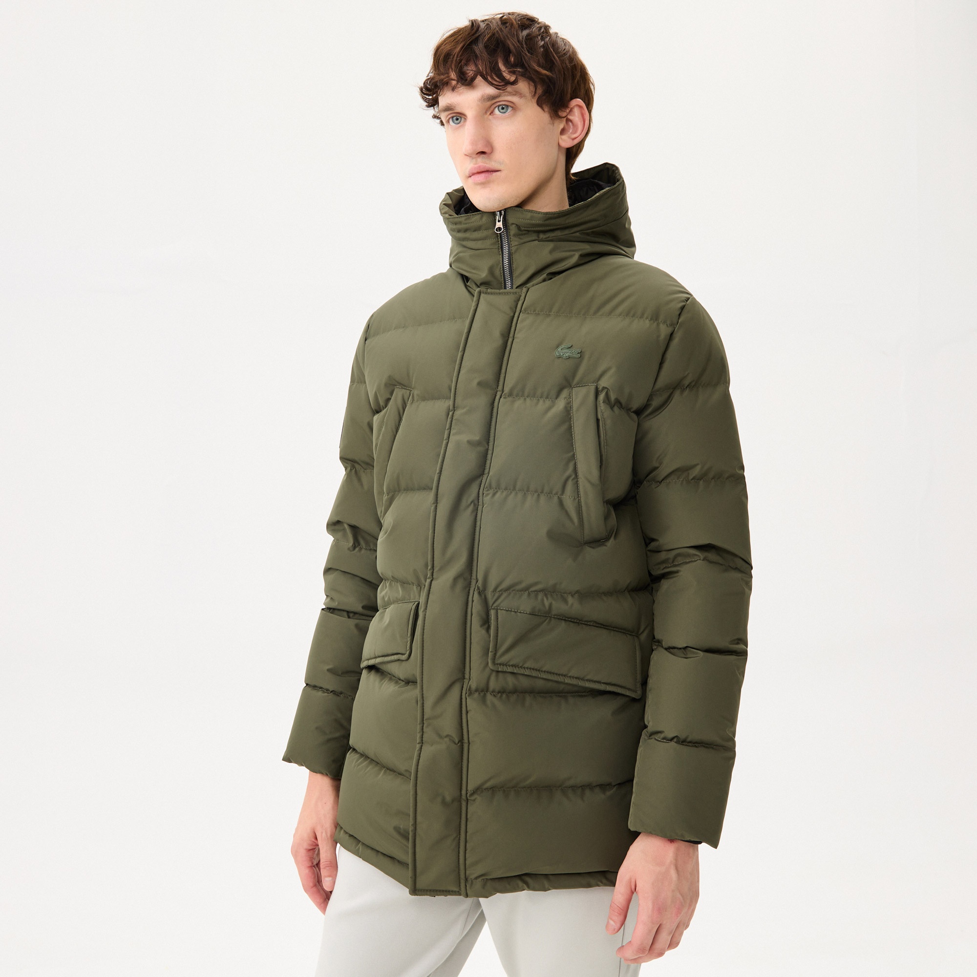 Lacoste Erkek Kapüşonlu Şişme Koyu Yeşil Şişme Mont