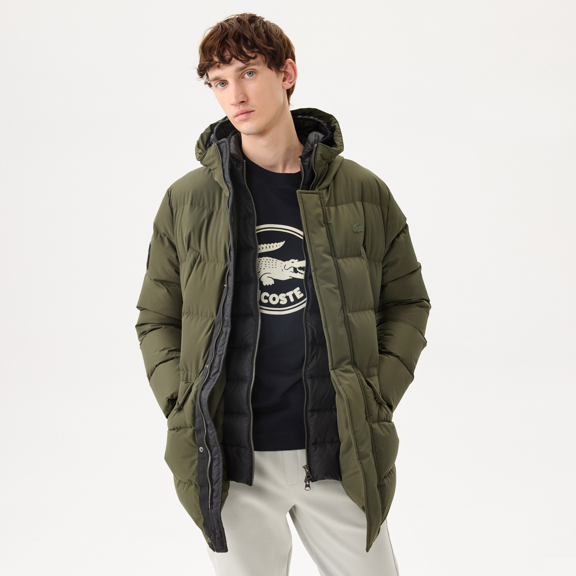 Lacoste Erkek Kapüşonlu Şişme Koyu Yeşil Şişme Mont