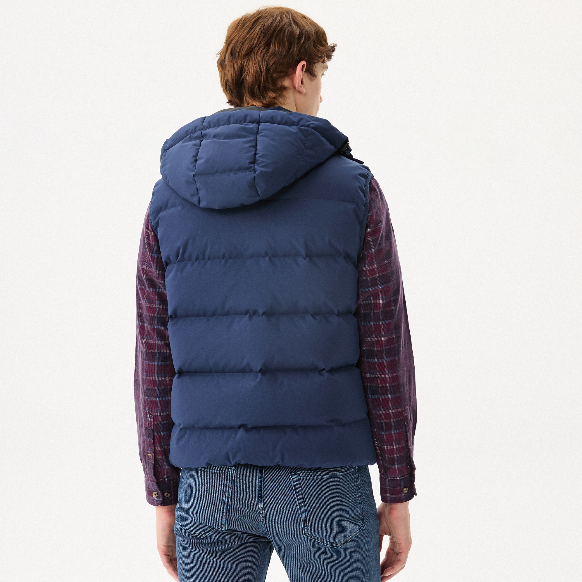 Lacoste Erkek Kapüşonlu Kapitone Lacivert Şişme Yelek