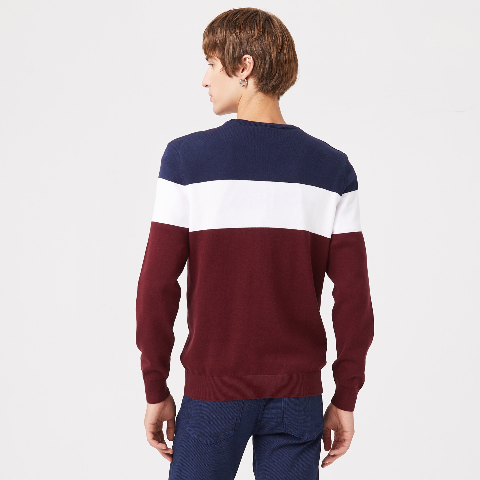 Lacoste Erkek Regular Fit Bisiklet Yaka Renk Bloklu Bordo Kazak