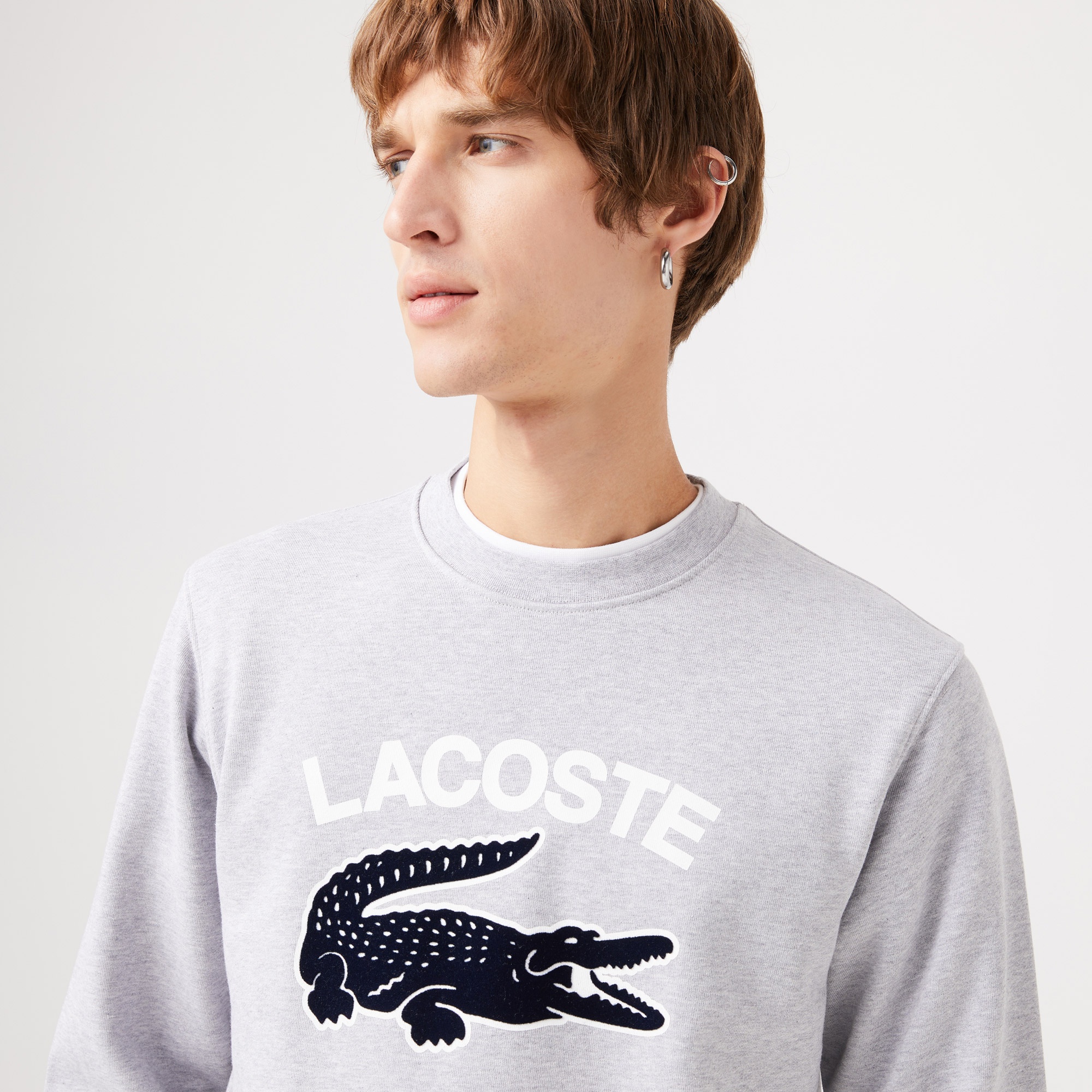 Lacoste Erkek Classic Fit Bisiklet Yaka Baskılı Gri Sweatshirt
