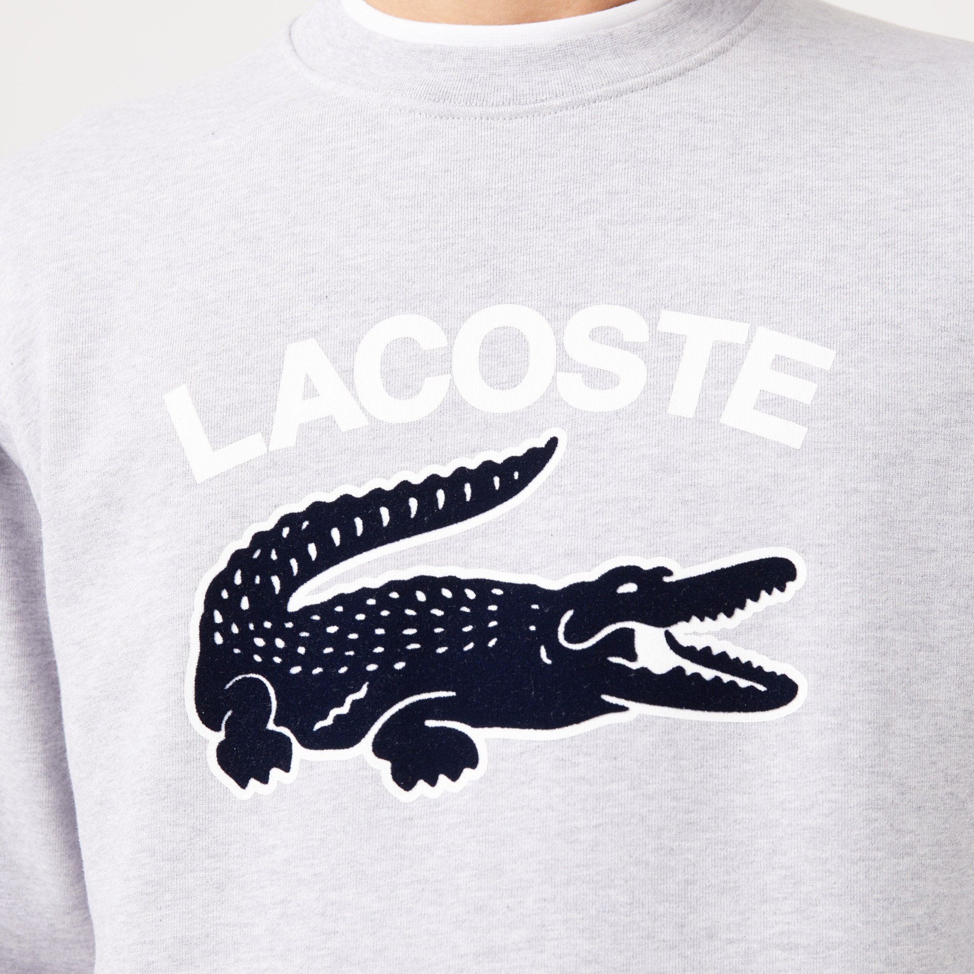 Lacoste Erkek Classic Fit Bisiklet Yaka Baskılı Gri Sweatshirt