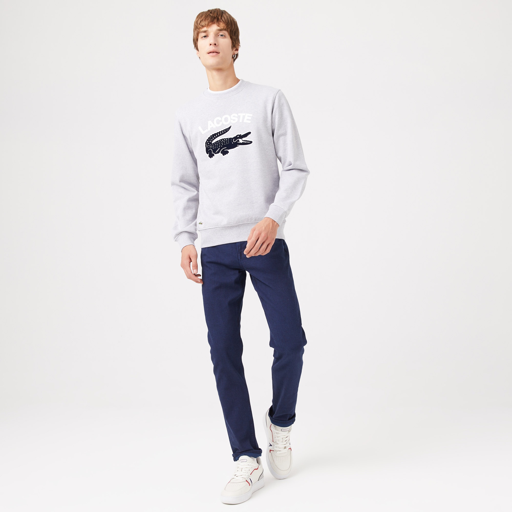 Lacoste Erkek Classic Fit Bisiklet Yaka Baskılı Gri Sweatshirt