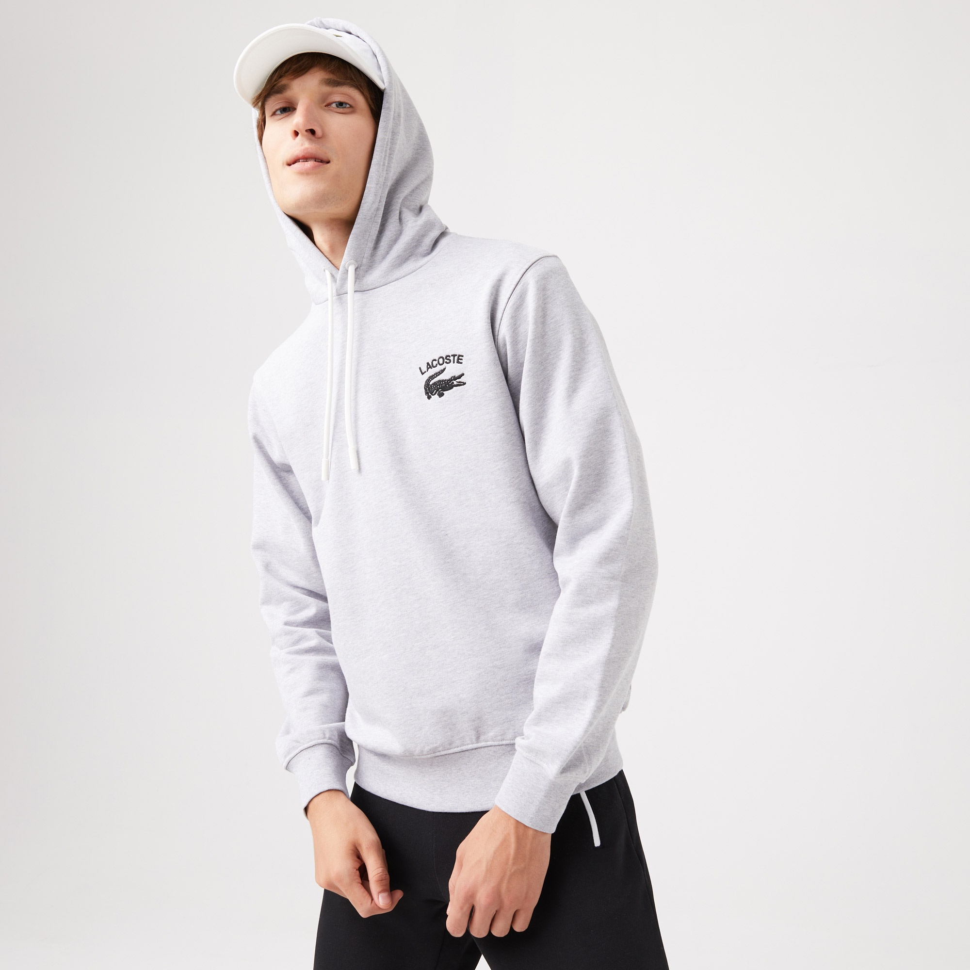 Lacoste Erkek Classic Fit Ayarlanabilir Kapüşonlu Baskılı Gri Sweatshirt